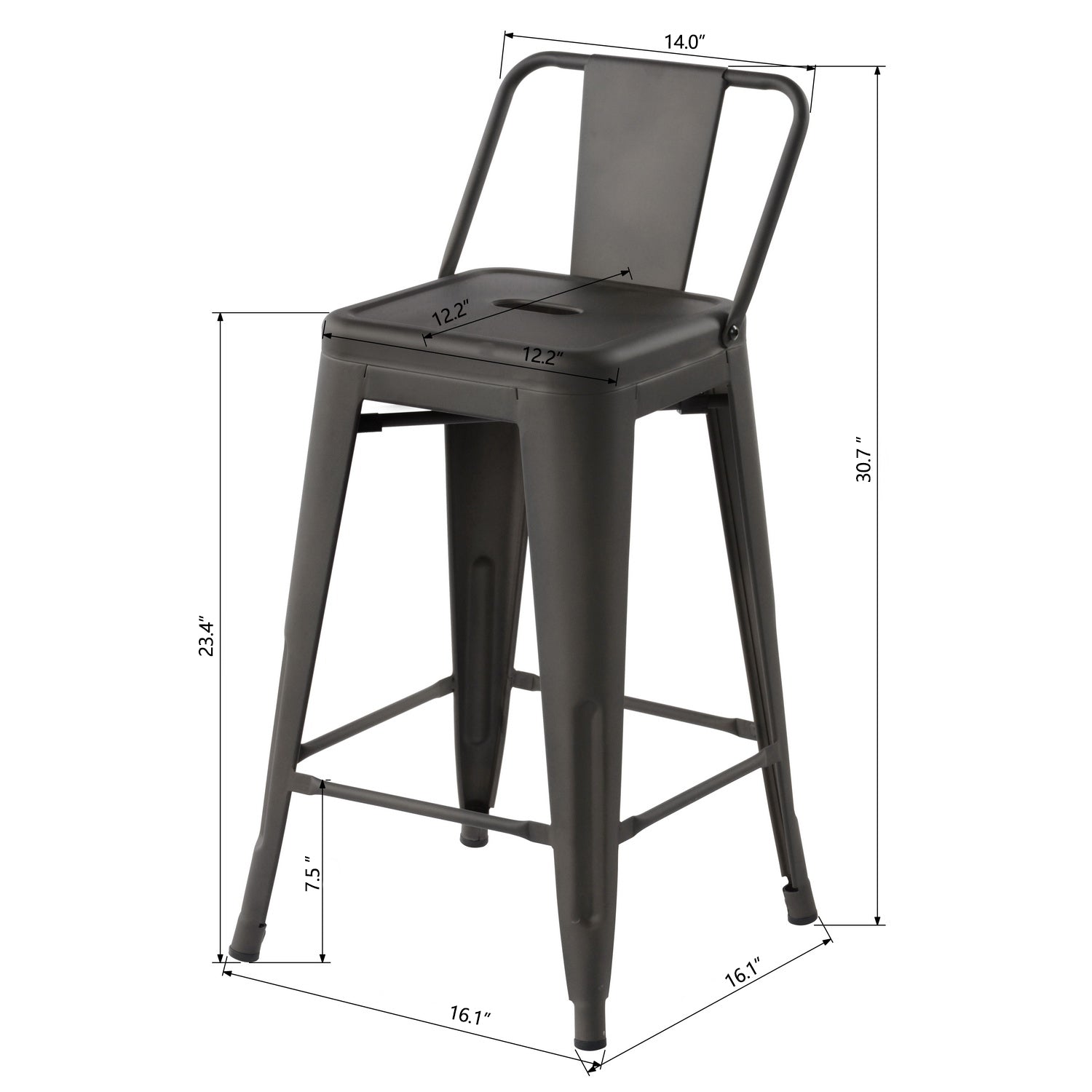 Homy Casa VUSTU 24" Gun Metal Bar Stools Set of 4 for Home and Workspace Open Box