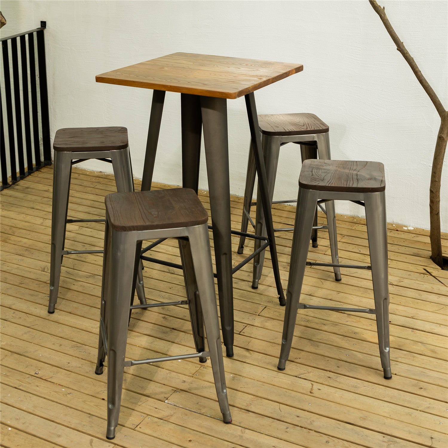 Homy Casa ZOLNES 29" Silver Metal Bar Stools Set of 4 for Home and Workspace