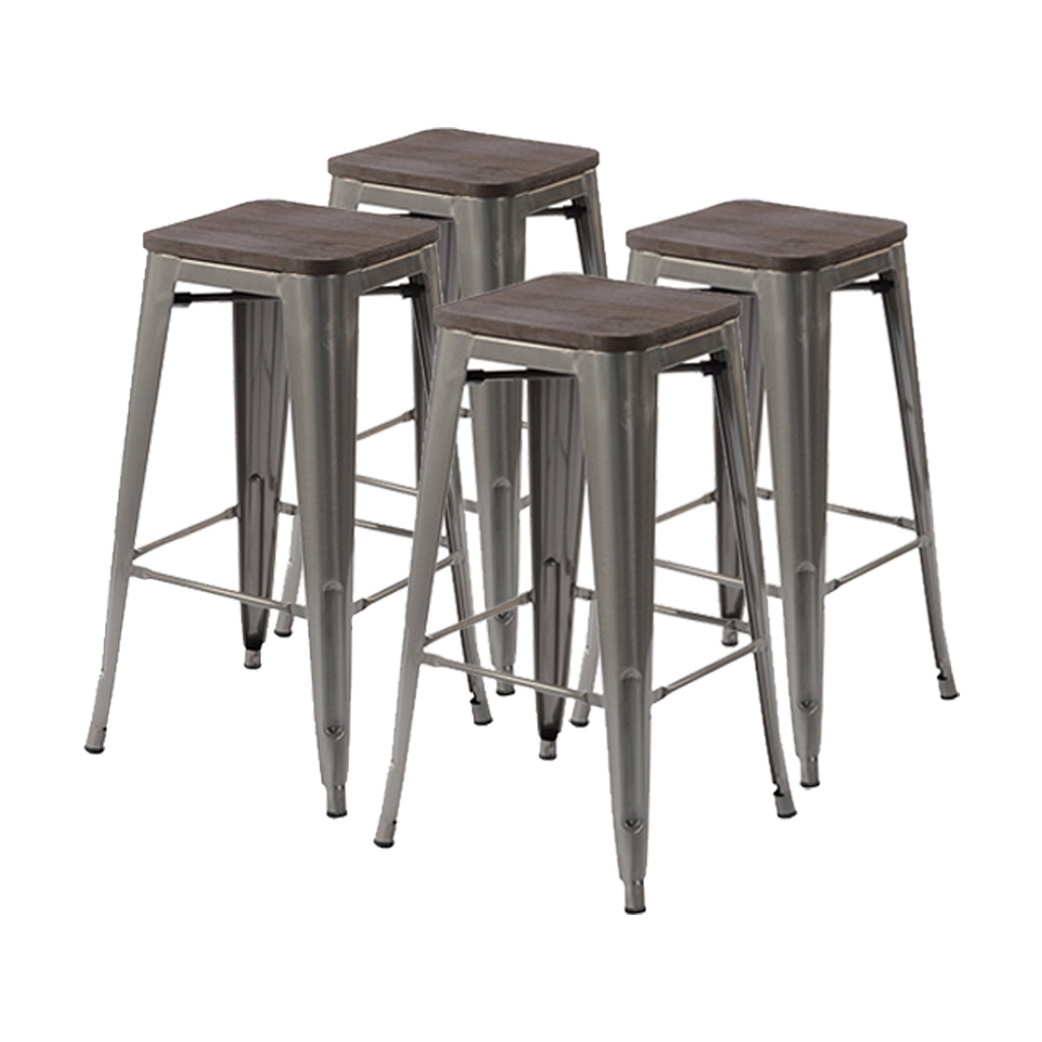 Homy Casa ZOLNES 29" Silver Metal Bar Stools Set of 4 for Home and Workspace