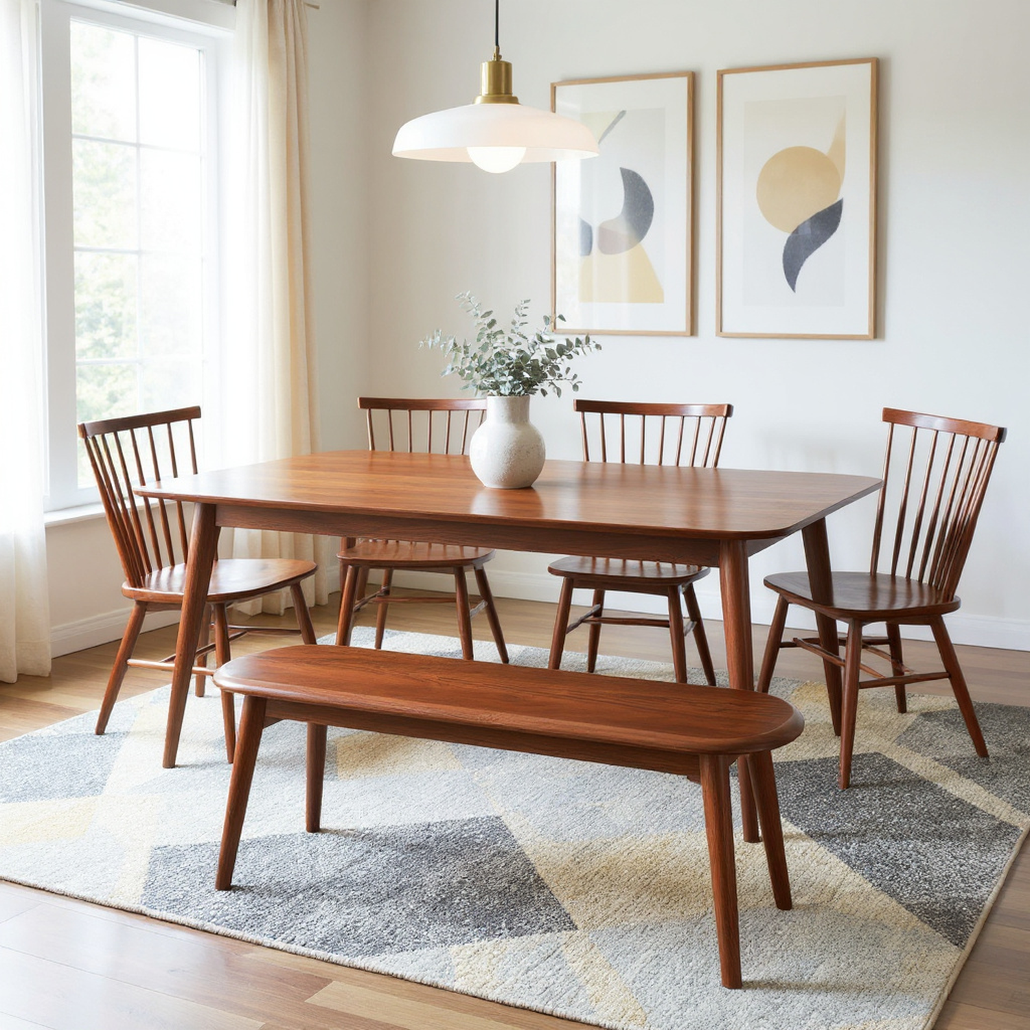 Inari Mid-Century Solid Wood Bench