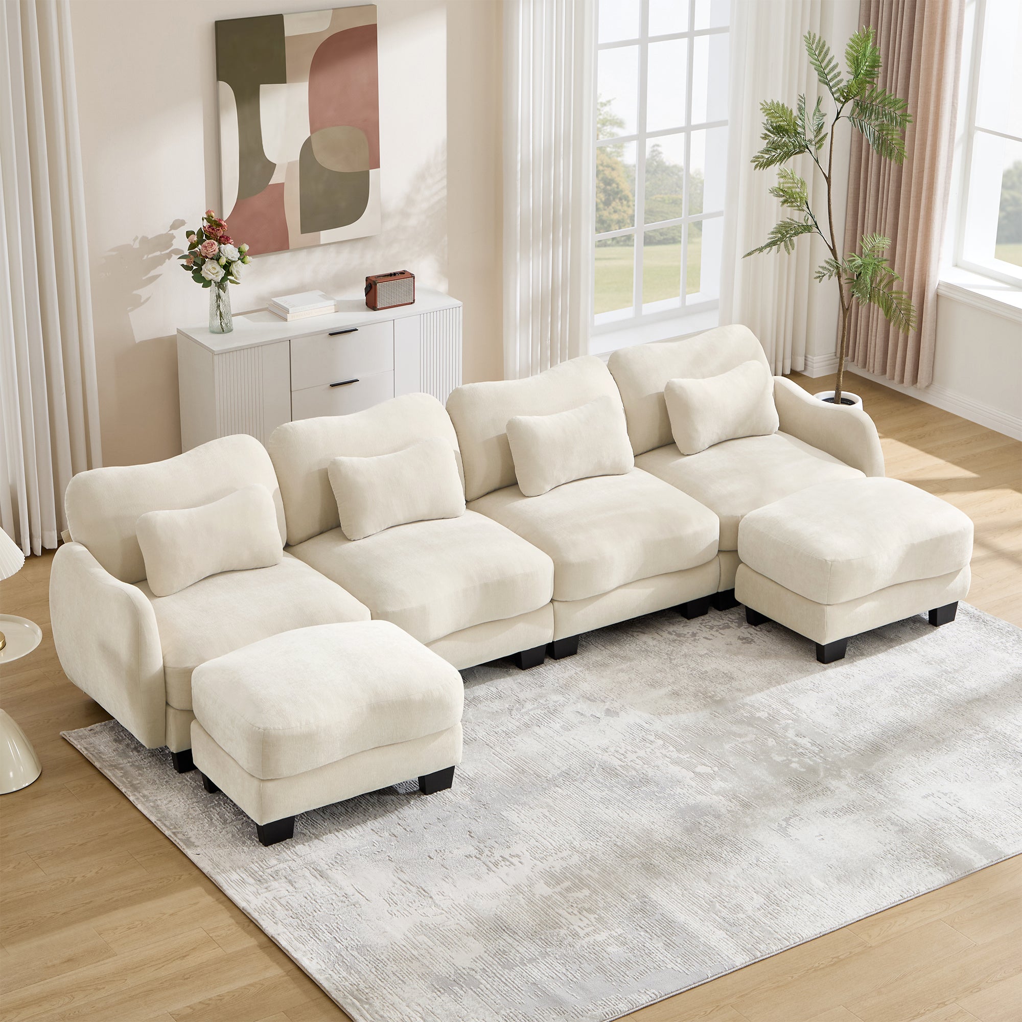 Rosedale 132" Modular U-Shaped Curve Design Sectional Sofa with 2 Ottomans