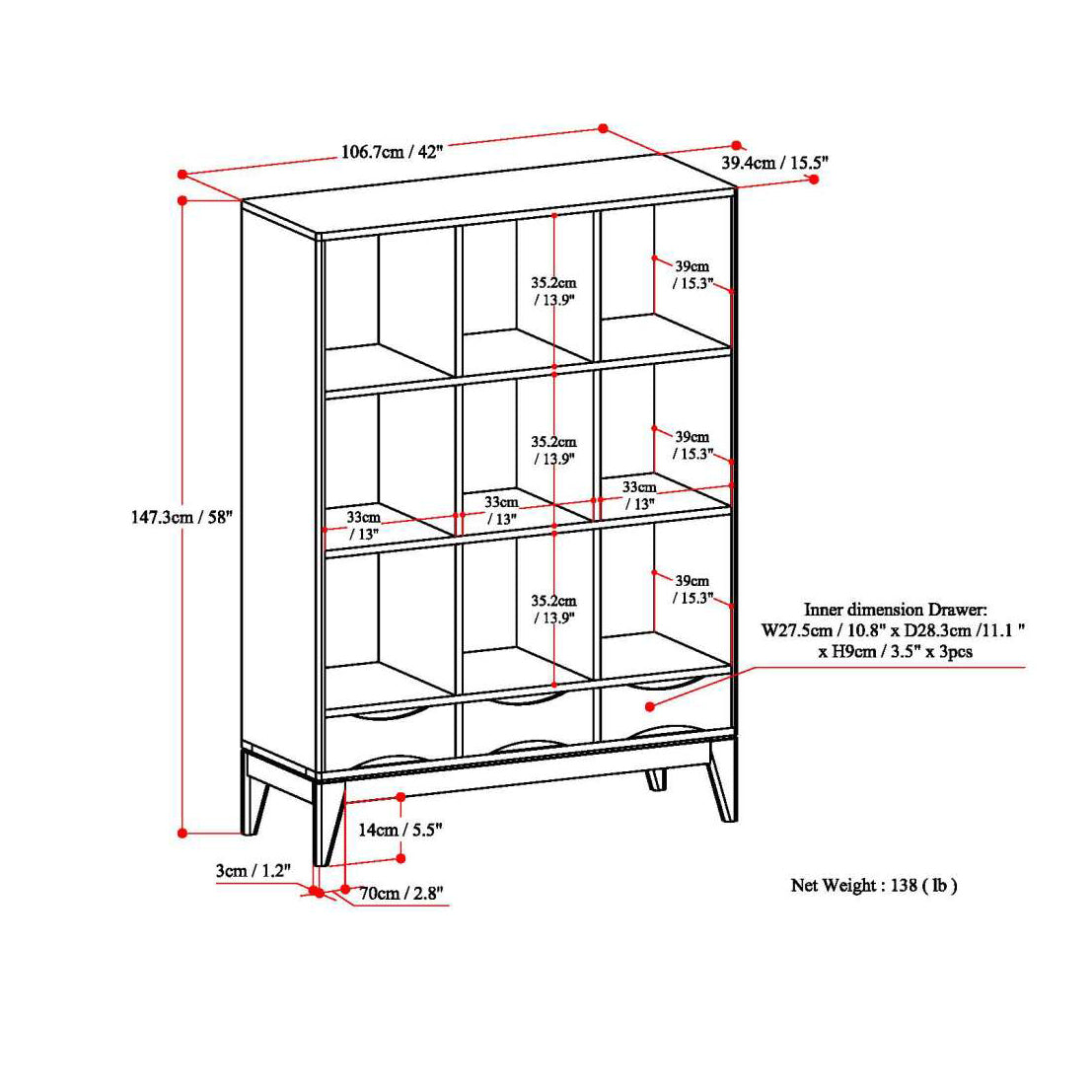Cube Storage with Drawers - Walnut Brown