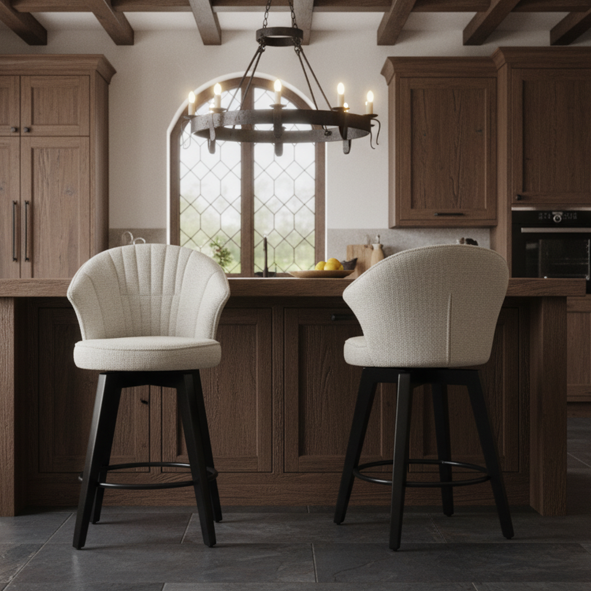 Jumilla 25" Chenille Upholstered Swivel Counter Height Bar Stool Set of 2