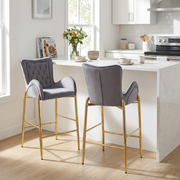 Seren 28.75" Modern Velvet Counter Height Bar Stools Set of 2 with Gold Legs and Footrest