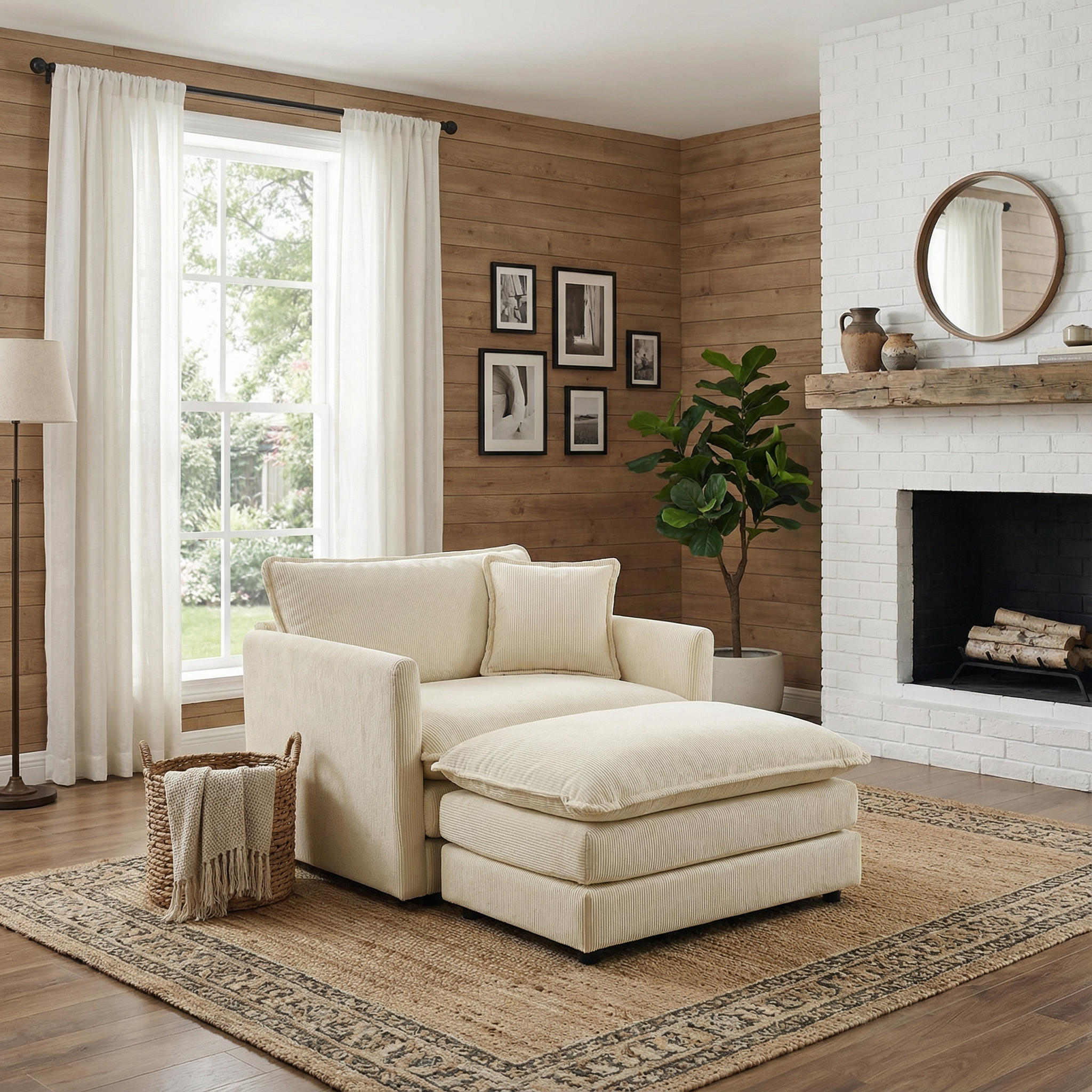 Fremont 41" 2 Piece Chenille Armchair Accent Chair with Ottoman and Toss Pillow