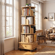 Sophia 5 Tier Rotating Bookshelf Display Stand with Drawer and Wheels