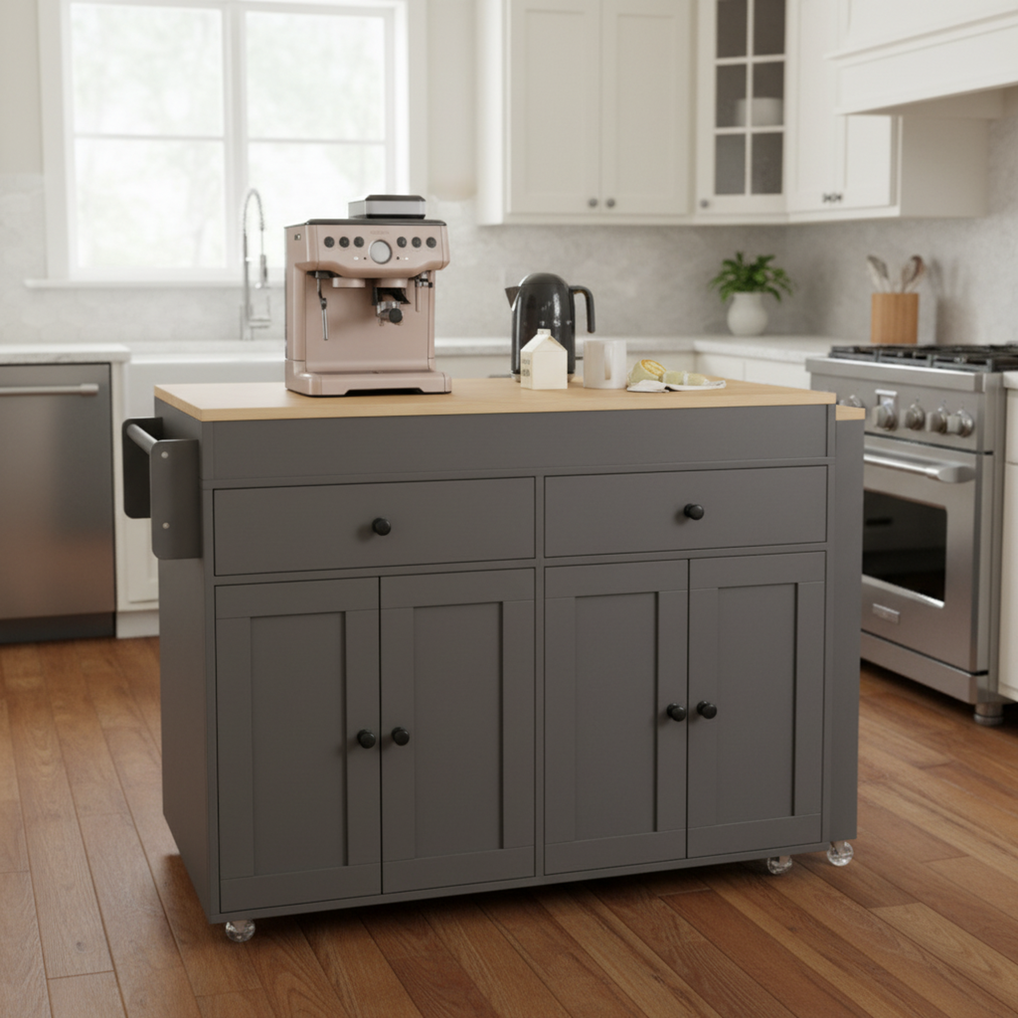 Mekong 74" Kitchen Island with Extendable Dining Table