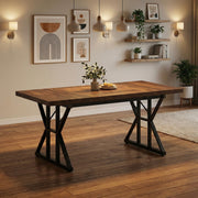 LEONARD Industrial MDF Dining Table 63" x 35" Modern Brown