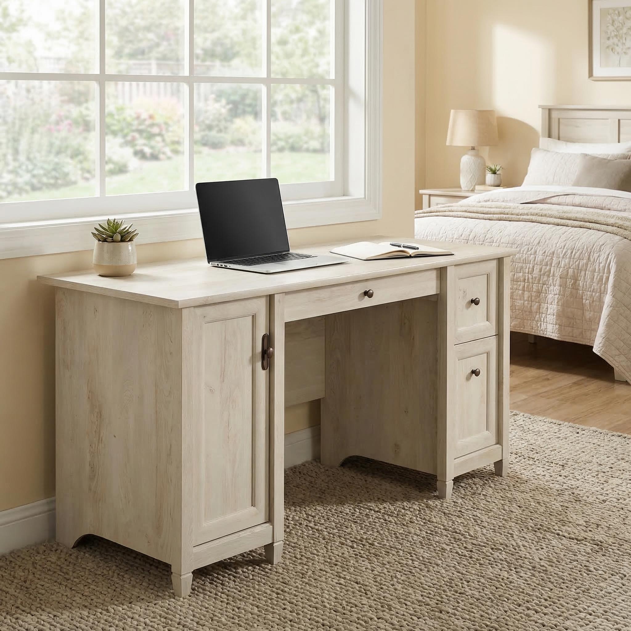 Volen 59" Coastal Executive Desk with Flip-Down Keyboard Tray and Storage Cabinet