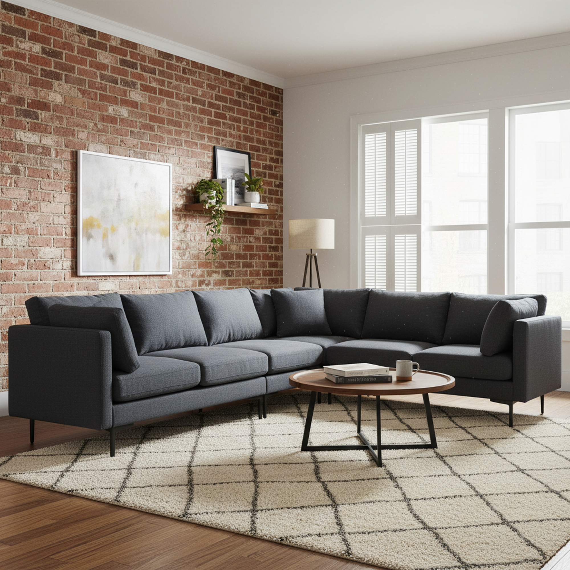 Lyon 106" L-Shaped 6-Seater Linen Sectional Sofa with Pillows