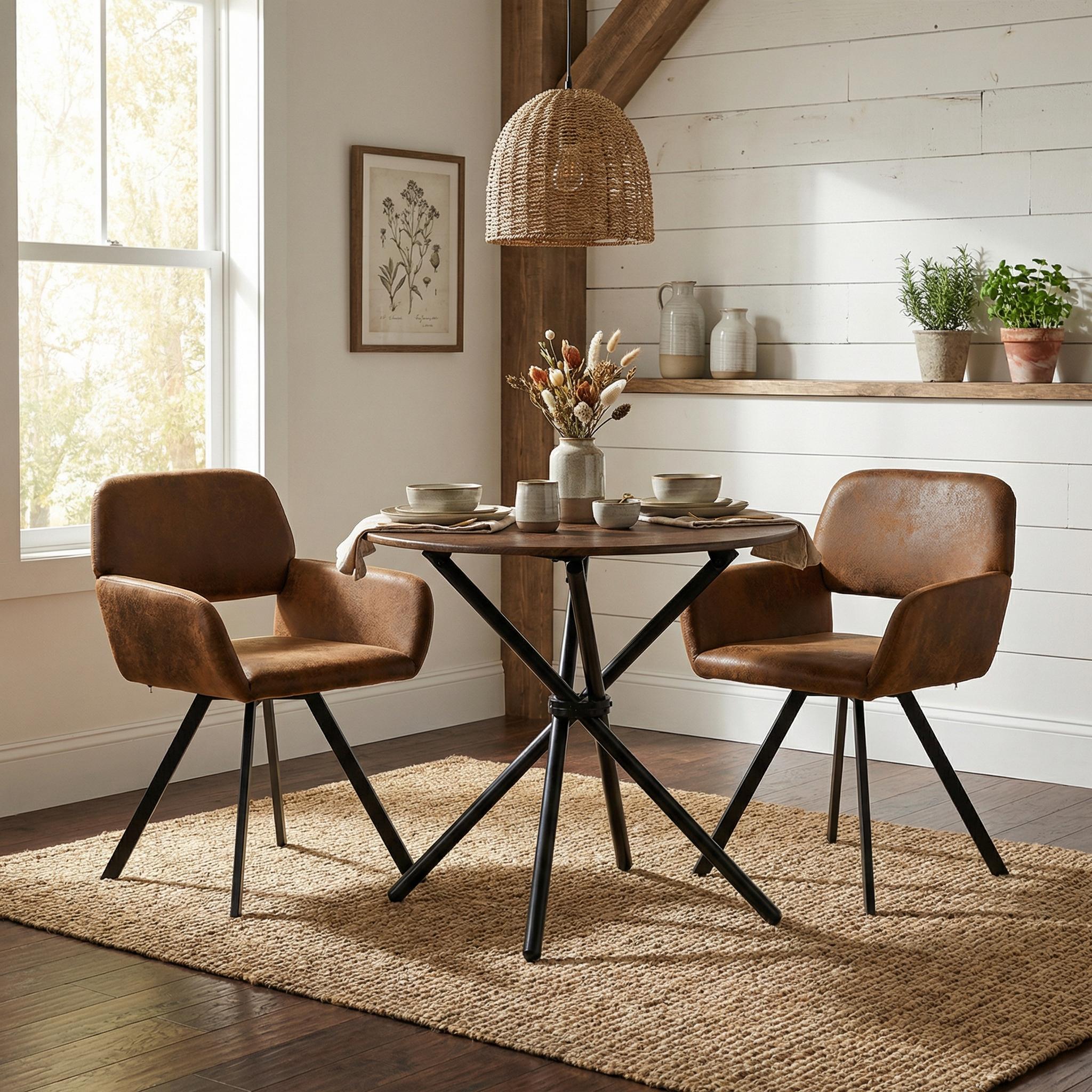 Fontana 3 Piece Brown Dining Table Set with 2 California Upholstered Chairs