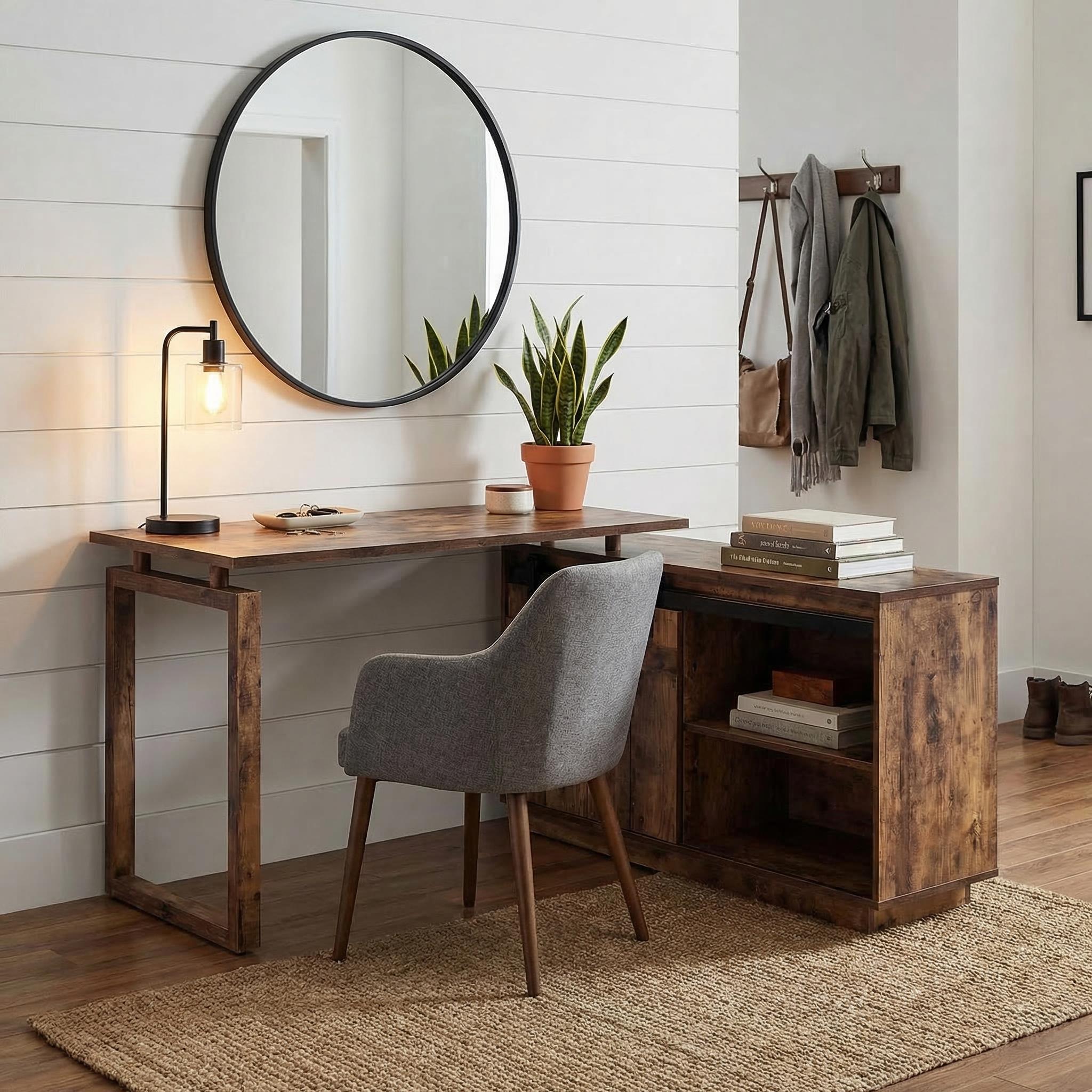 Aera 47" Reversible L-Shaped Desk with Sliding Barn Door Storage Cabinet