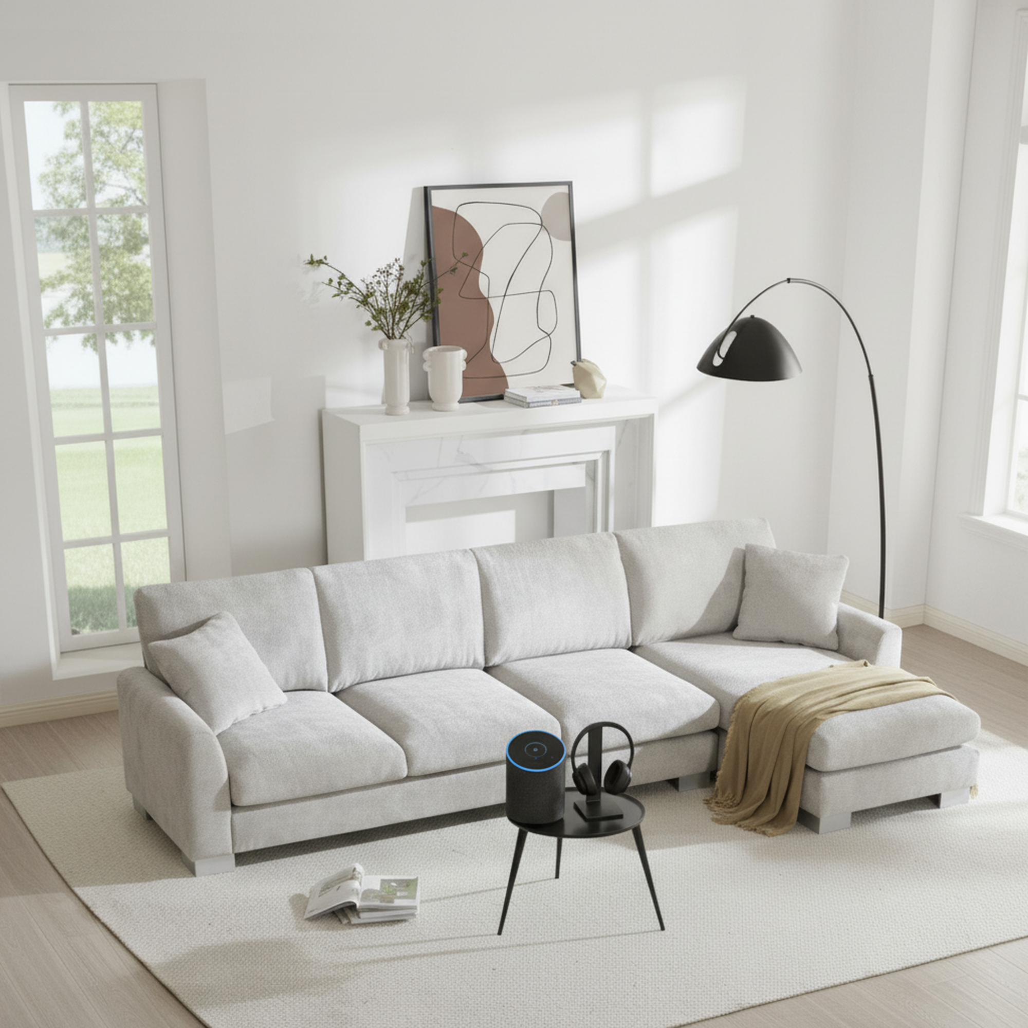 Stockholm 119" Modern Chenille L-Shaped Sectional Sofa with Chaise