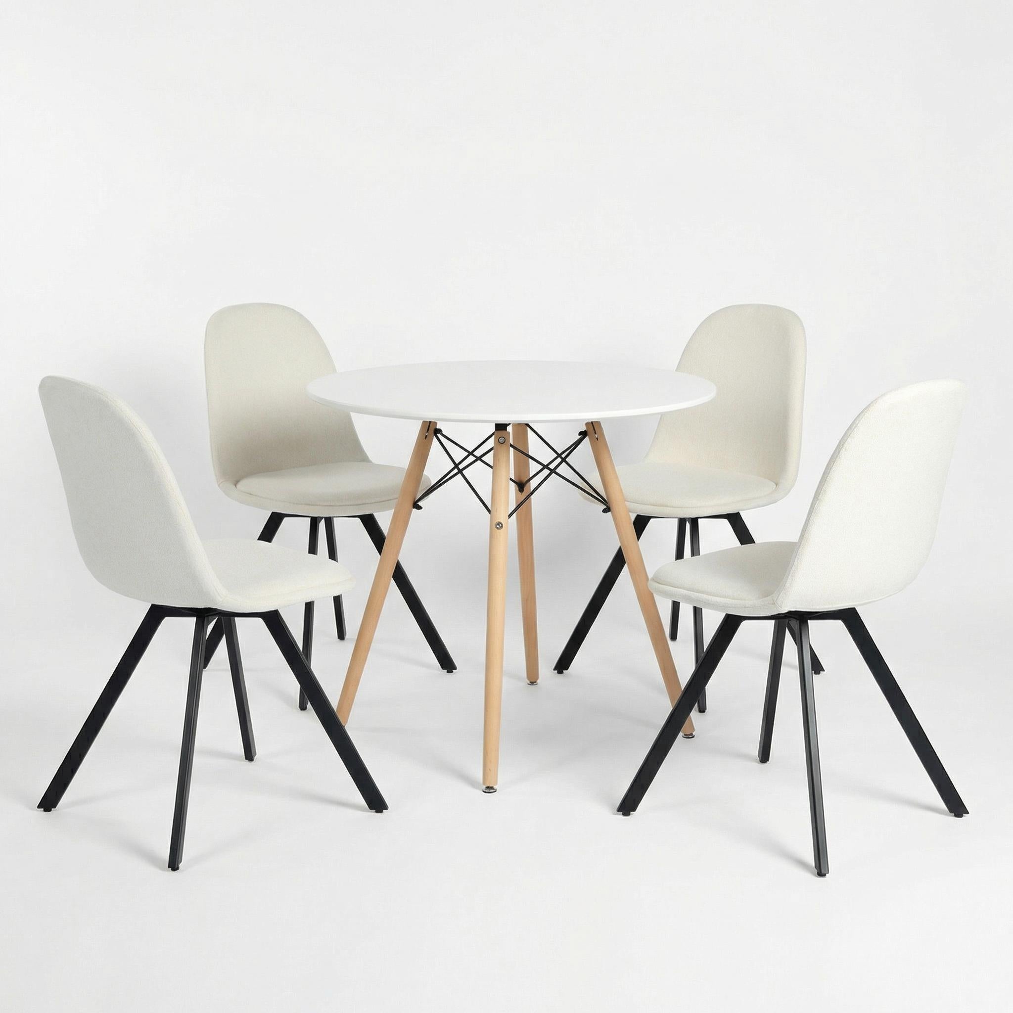 Homy Casa Chad 5PC Dining Set 31.5" Matte White Table with 4 Sunflower Swivel Dining Chairs