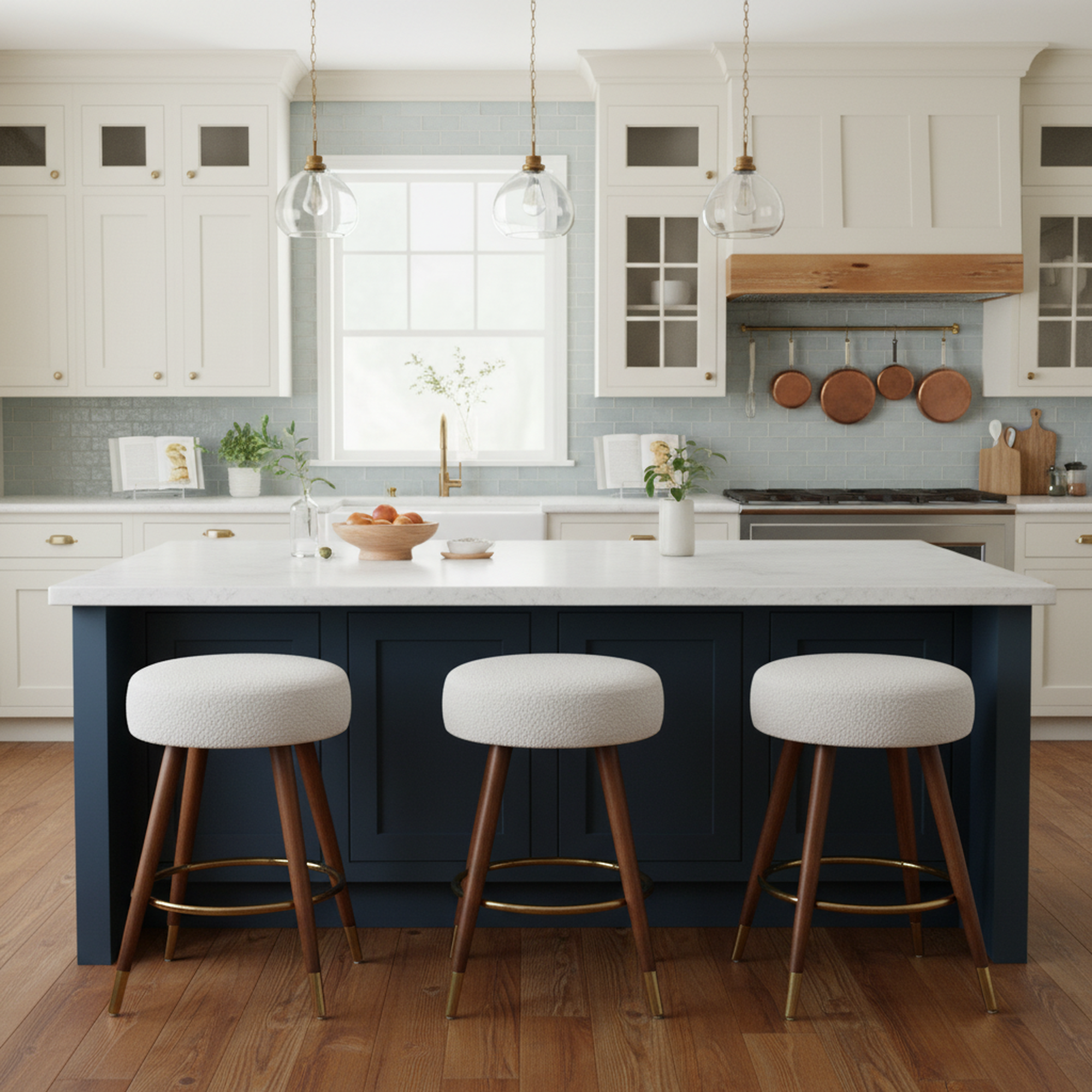 Ribera Boucle Upholstered Backless Swivel Counter Stool with Gold Accents