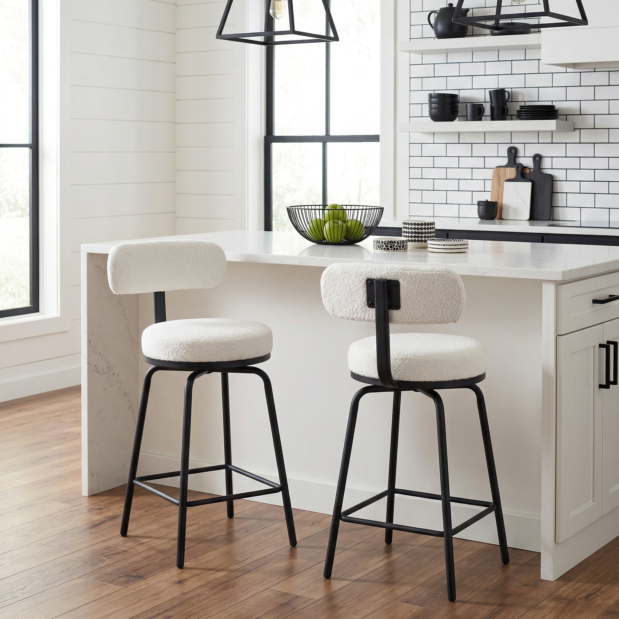 Pauillac 27" Counter Height Bouclé Swivel Bar Stools Set of 2