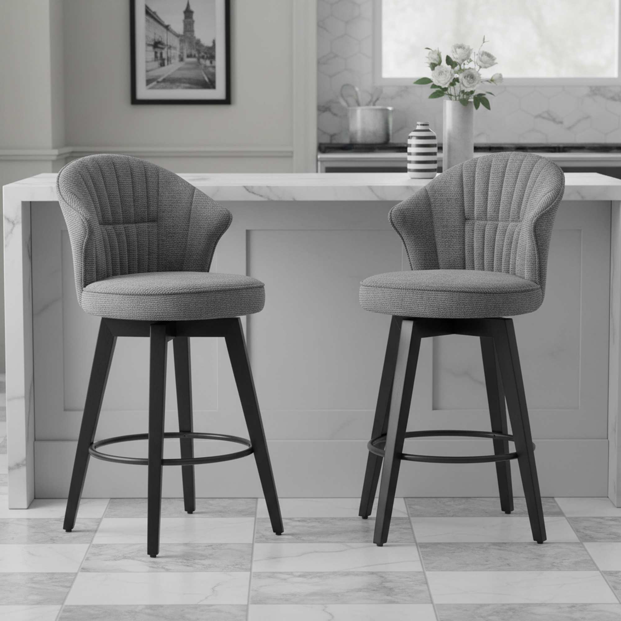 Jumilla 25" Chenille Upholstered Swivel Counter Height Bar Stool Set of 2