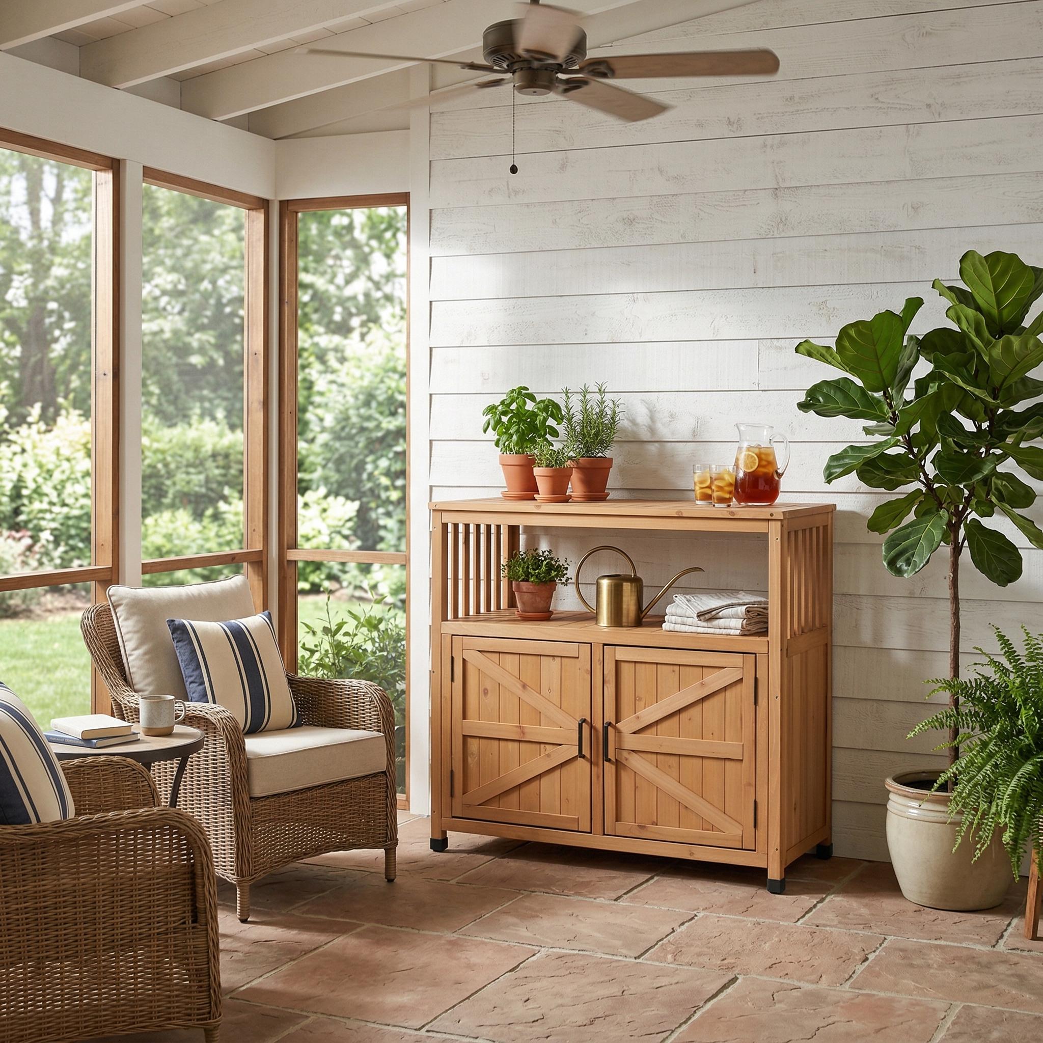 Zadar 42" Wood Storage Cabinet with Barn Doors and Open Shelf