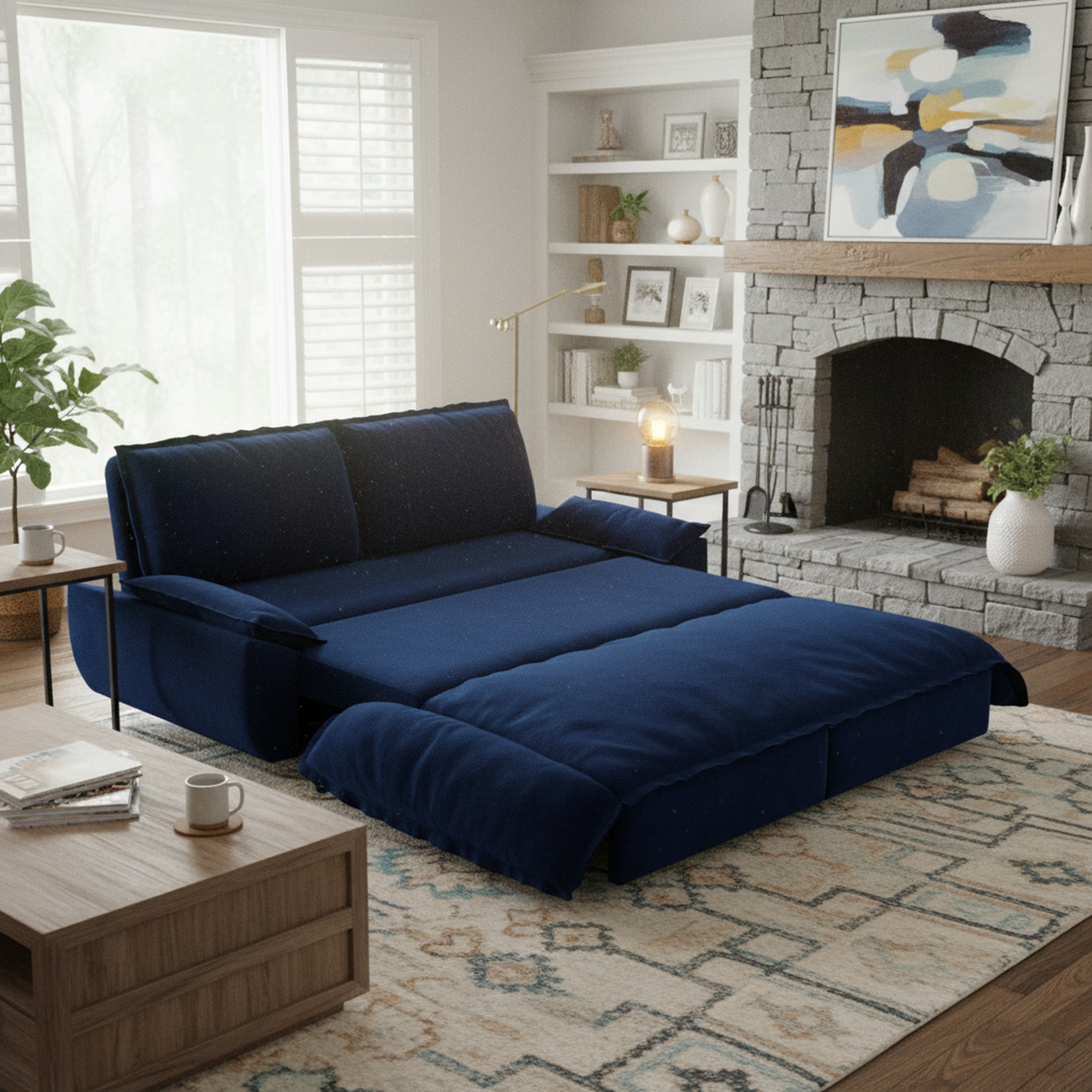 Alameda 73" Modern Velvet Queen Pull-Out Sleeper Sofa Bed with Wide Armrests