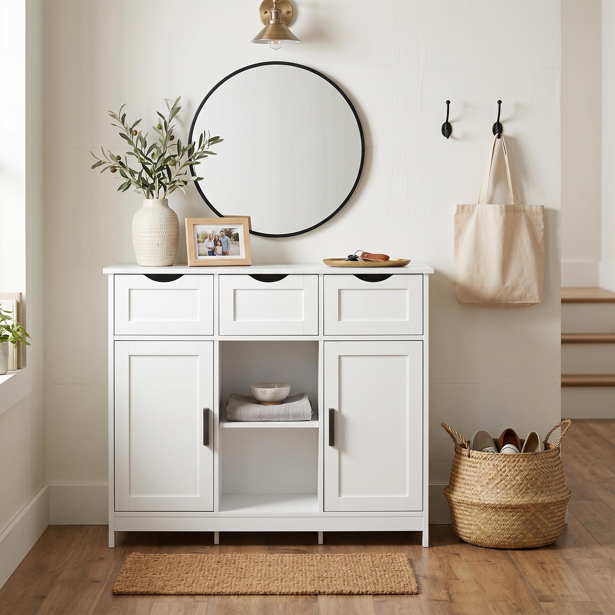 Arden 35" Storage Cabinet with 3 Drawers and Open Display Shelf