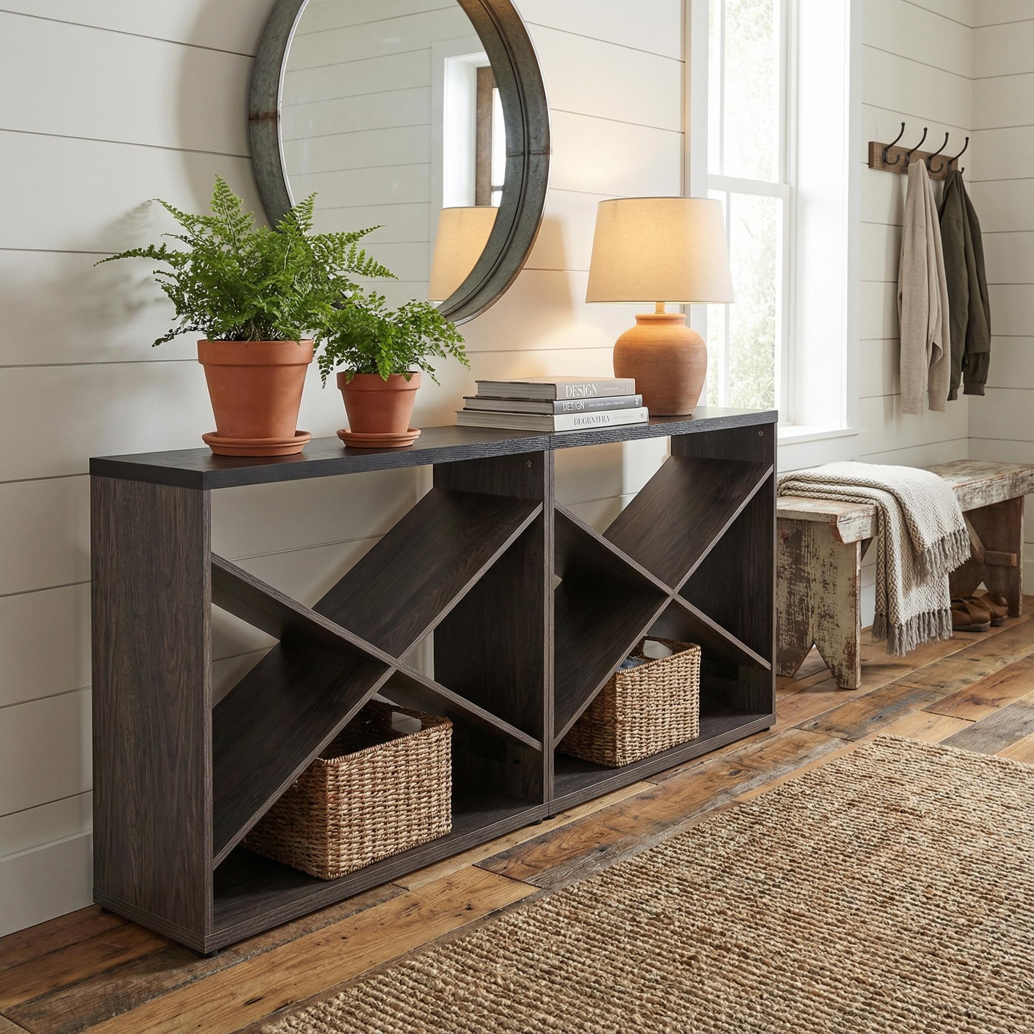Rowan 71" Farmhouse X-Frame Long Console Table with Storage
