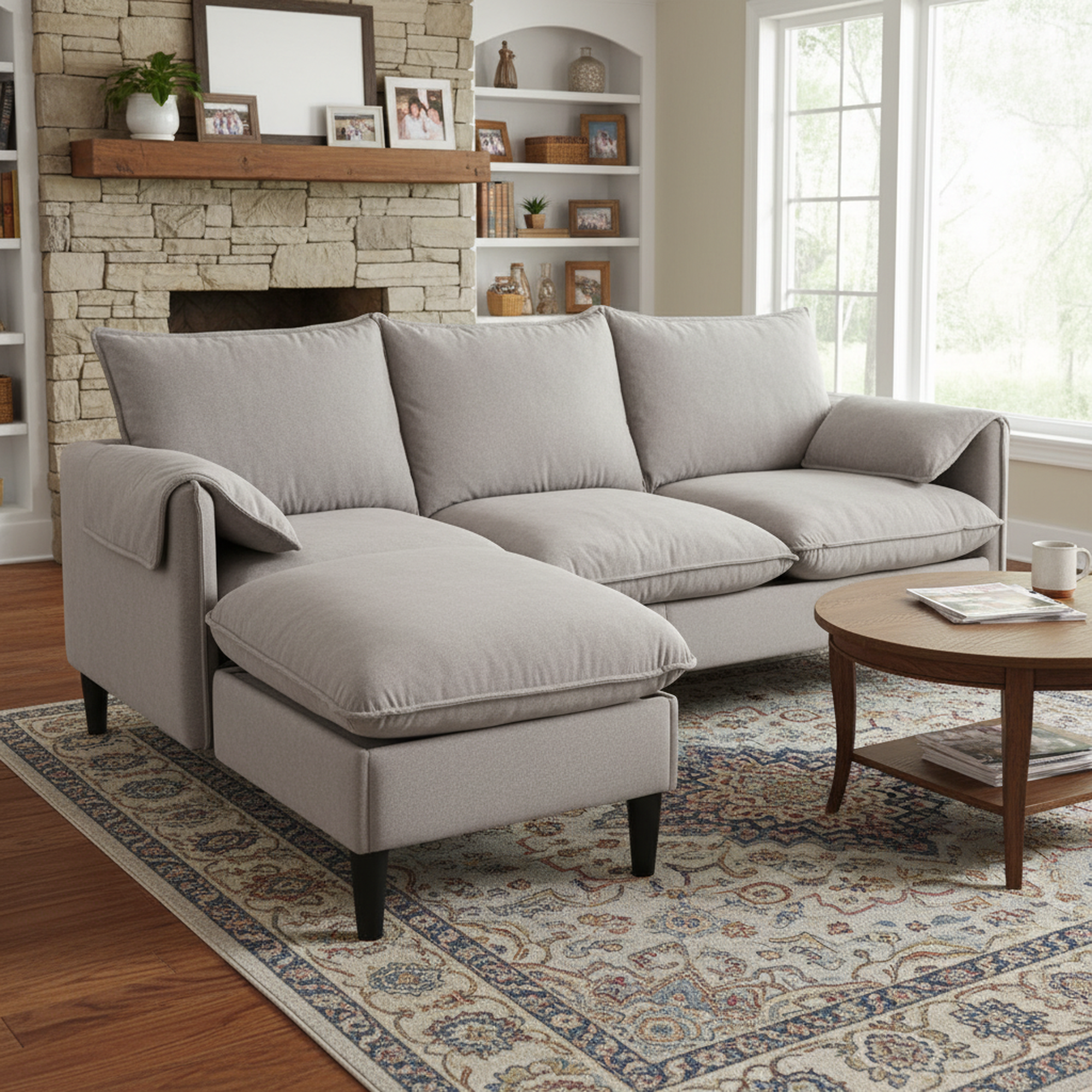 Helsinki 78" Convertible L-Shaped 3-Seater Sofa with Storage Ottomans