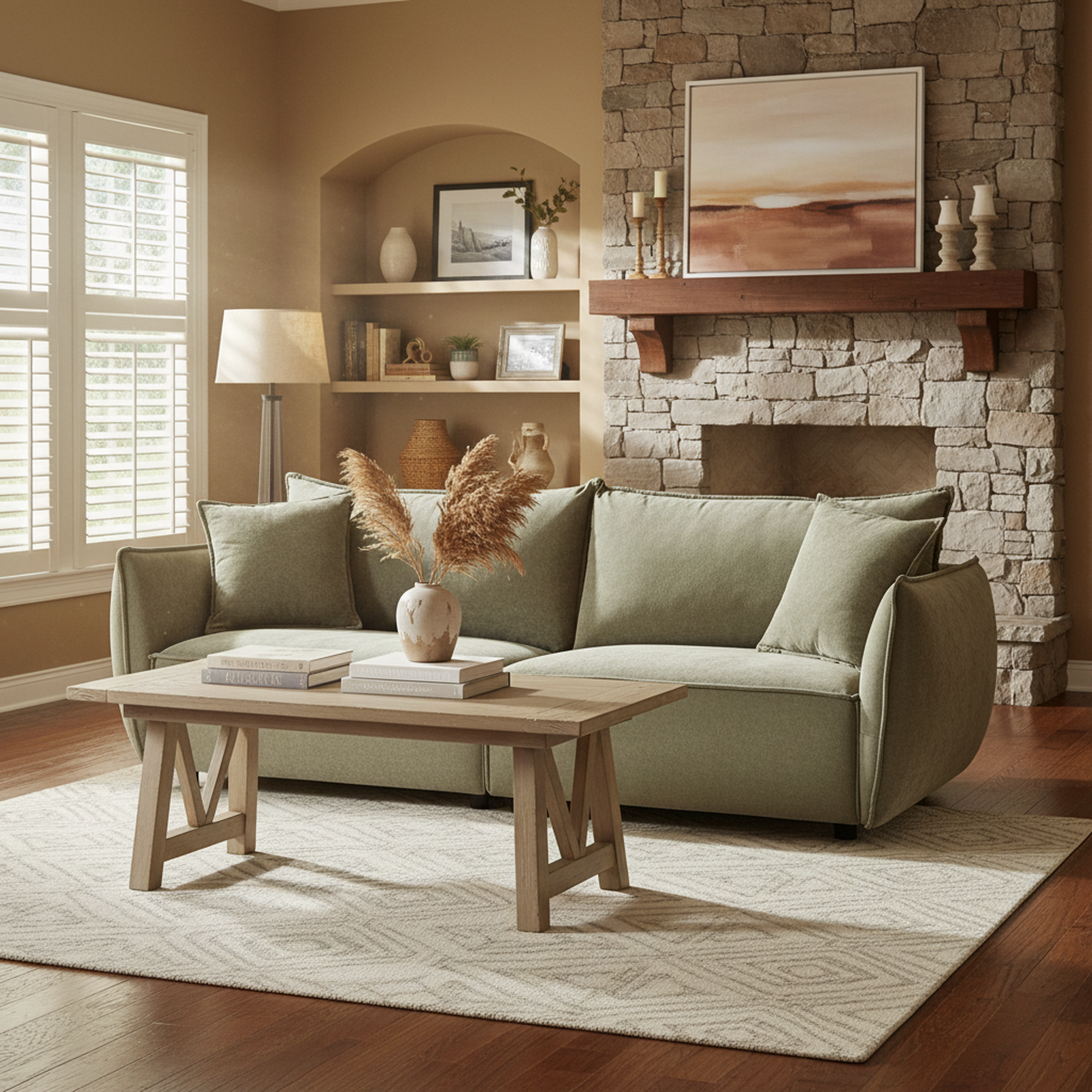 Phoenix 88" 3-Seater Linen Fabric Sofa, Light Green