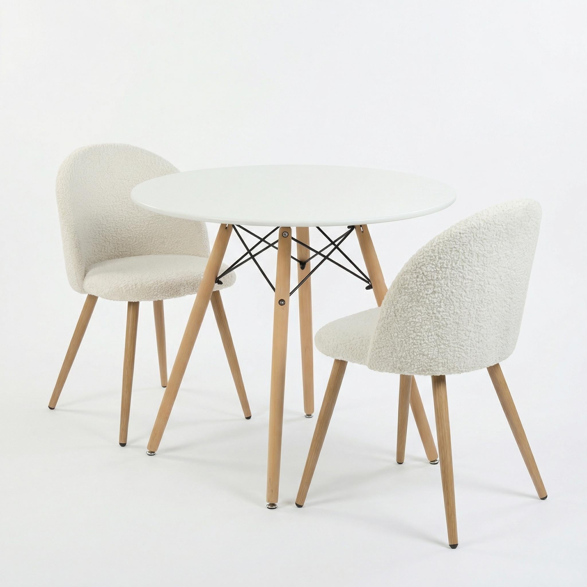 Homy Casa Chad 3PC Dining Set 31.5" Round Matte White Table with 2 Zomba Upholstered Dining Chairs Beige