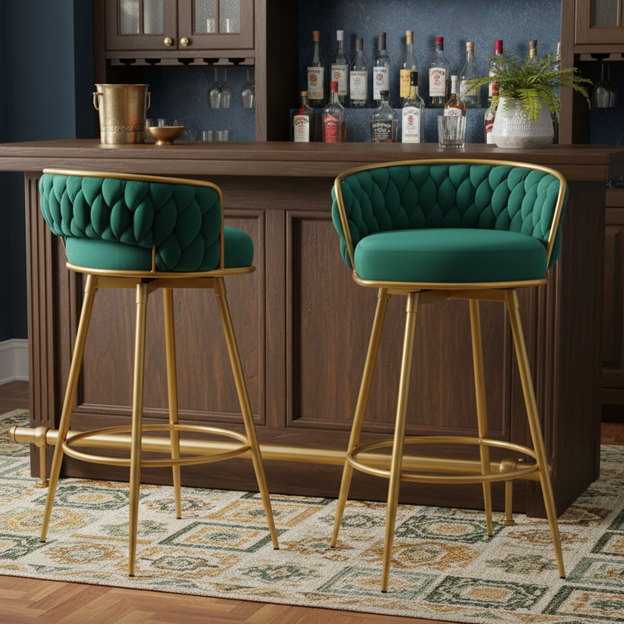 Aurea 31.5" Modern Swivel Counter Height Bar Stools Set of 2 with Gold Metal Legs