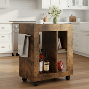 Bali 26" Mid-Century Modern Rolling Utility Cart with Storage, Brown