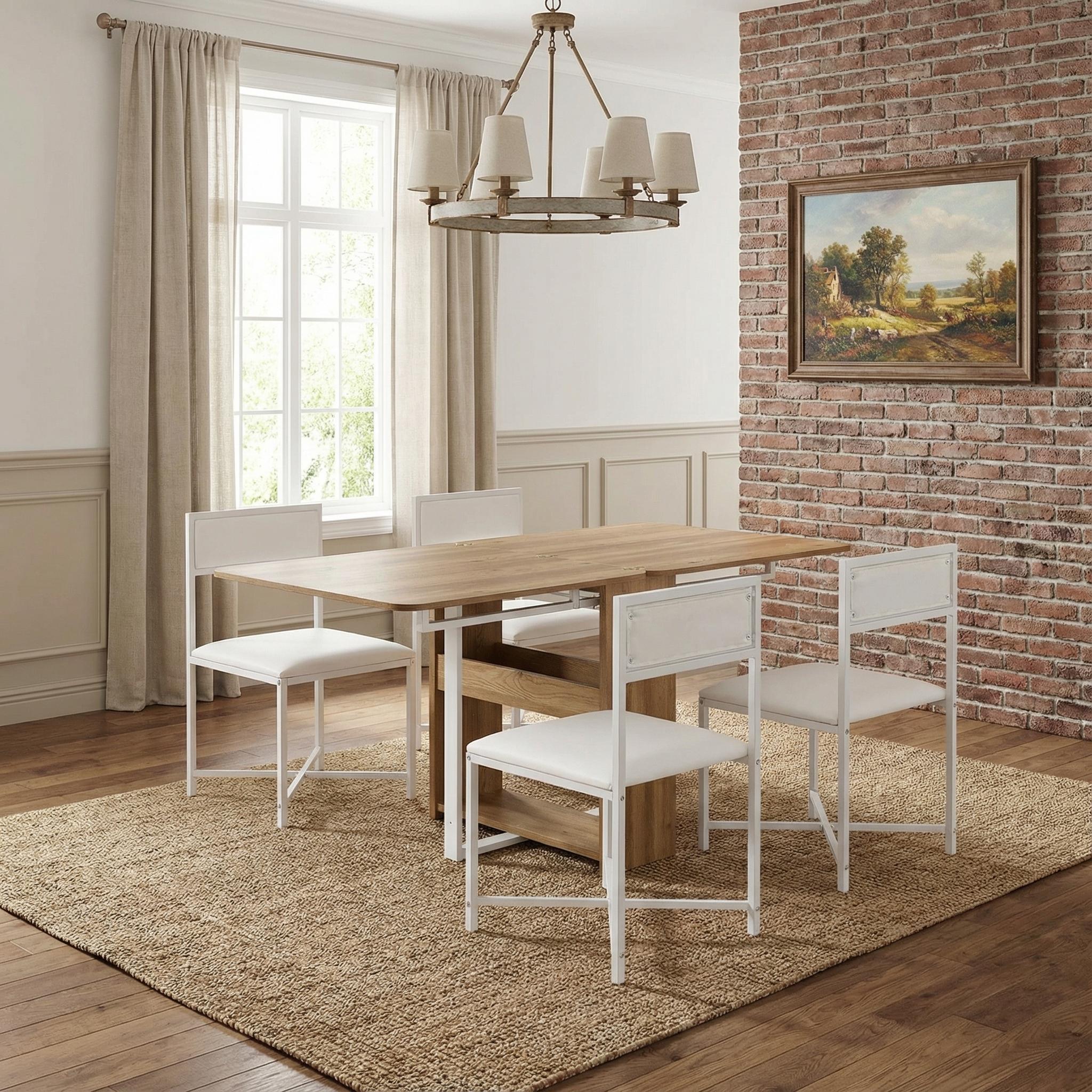 Lento 63" Modern Black 5 Piece Extendable Dining Table Set with Storage and Chairs