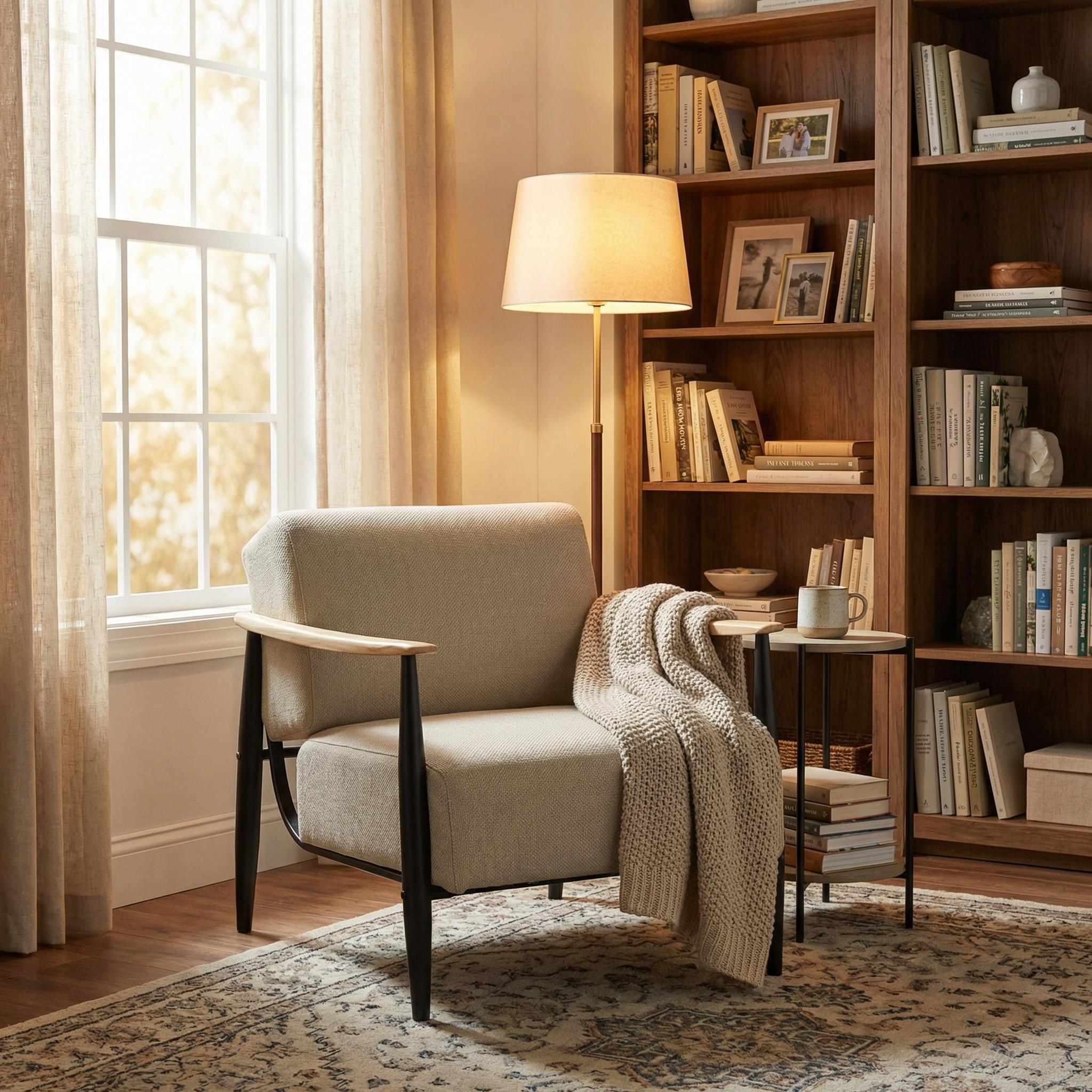 Molica Accent Chair Upholstered Spring Armchair with Solid Wood Arms