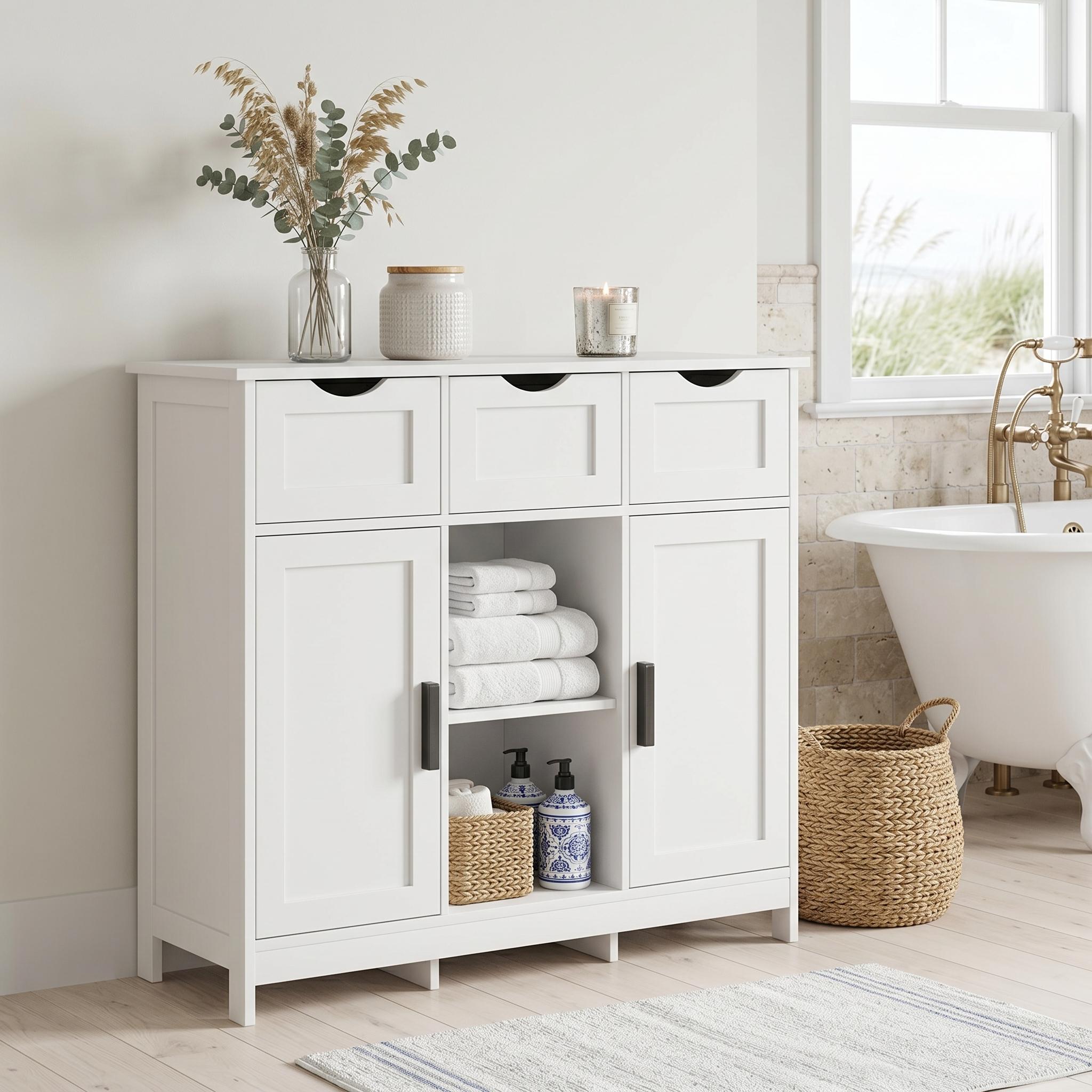 Arden 35" Storage Cabinet with 3 Drawers and Open Display Shelf