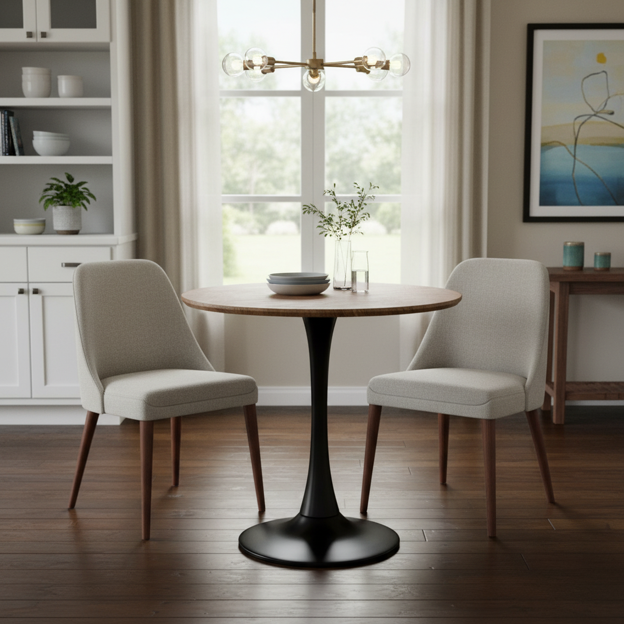 Aral 31.5" Mid-Century Modern Walnut Round Dining Table