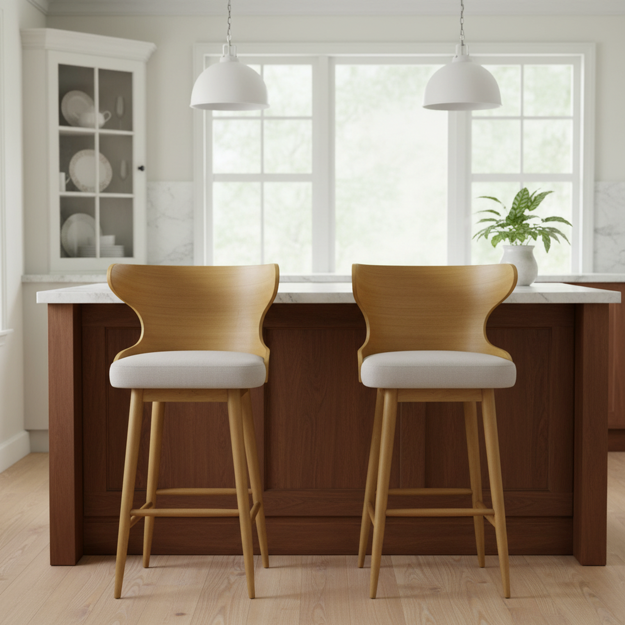 Homy Casa Chianti Mid-Century Modern Soild Wood Barstool Set of 2