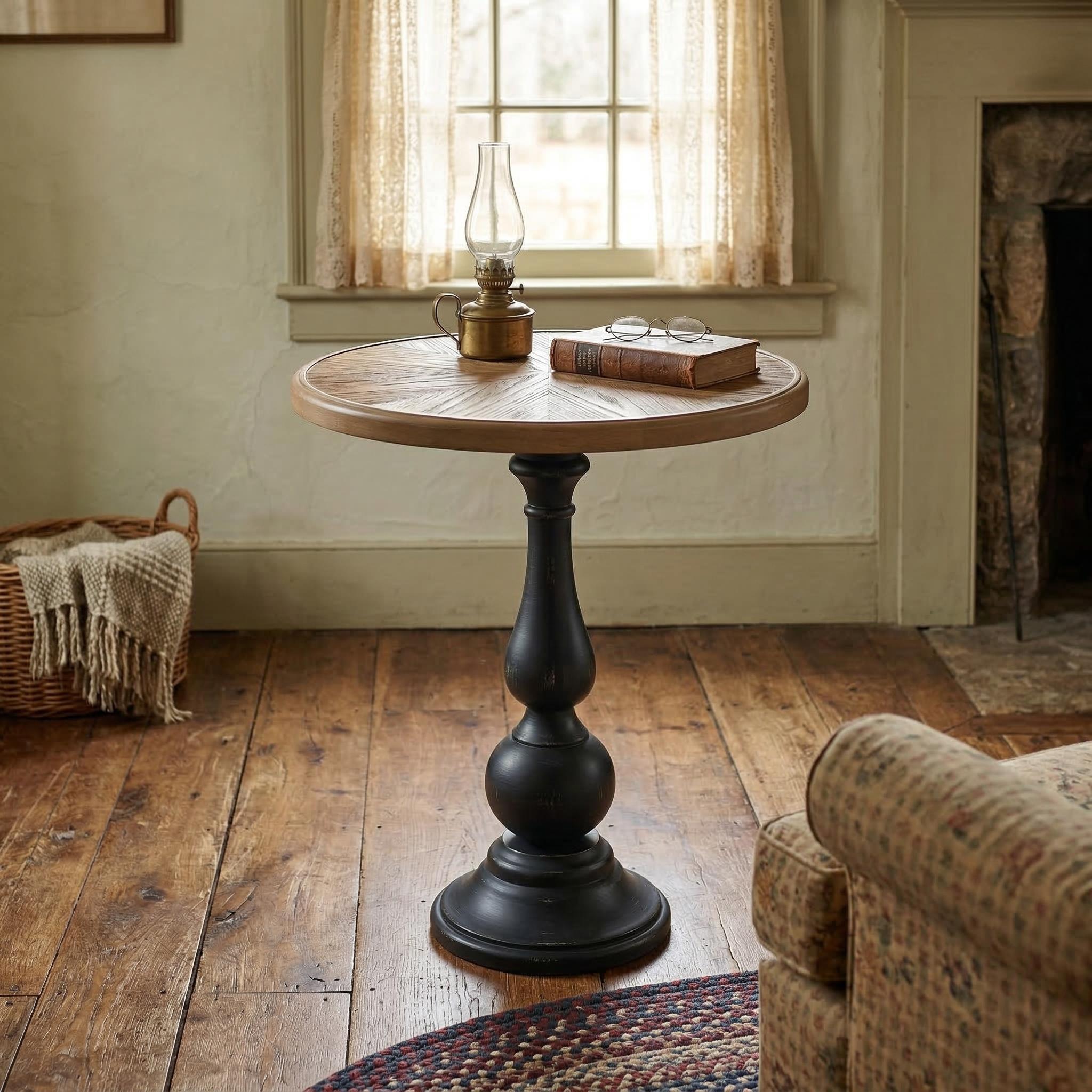 Colmar 19.9" Round Pedestal End Table with Wood Top