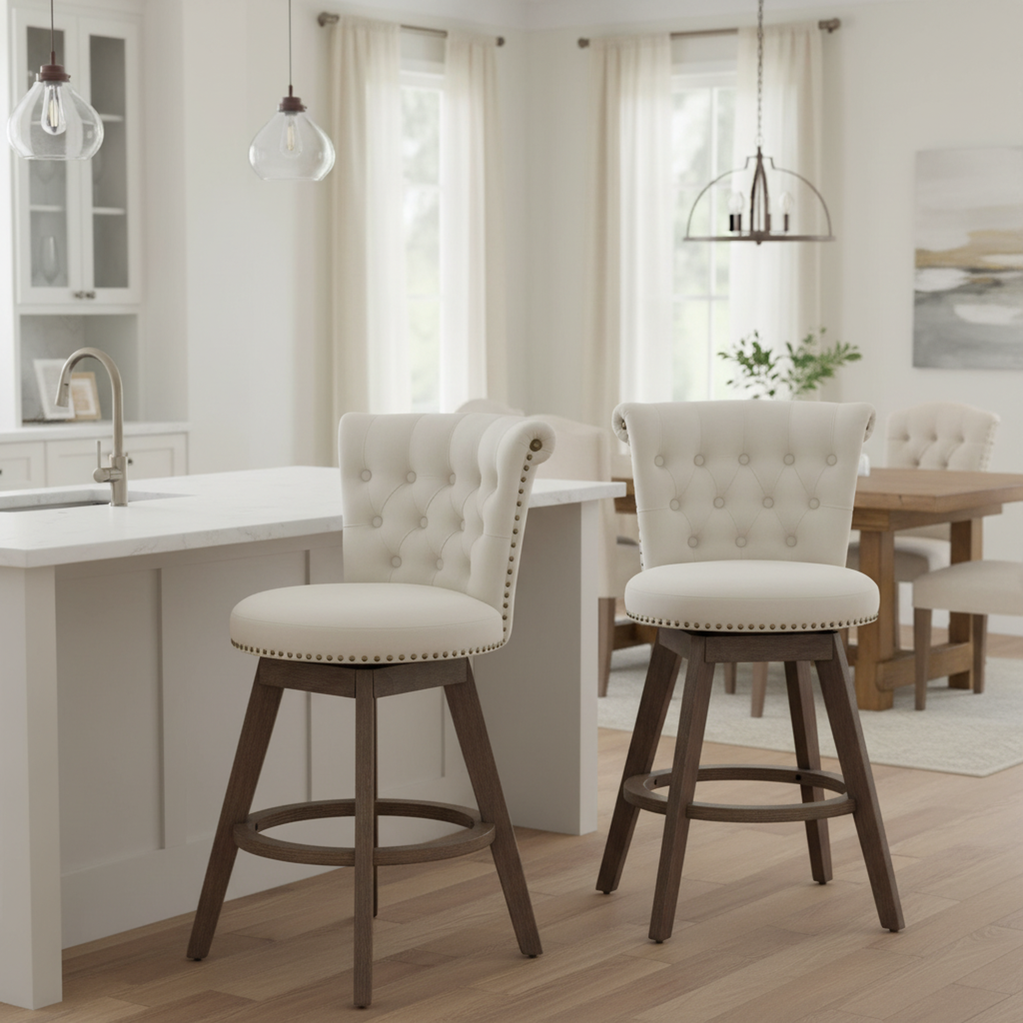 Barossa 26" Tufted Velvet Swivel Counter Height Bar Stool Set of 2 with Backrest