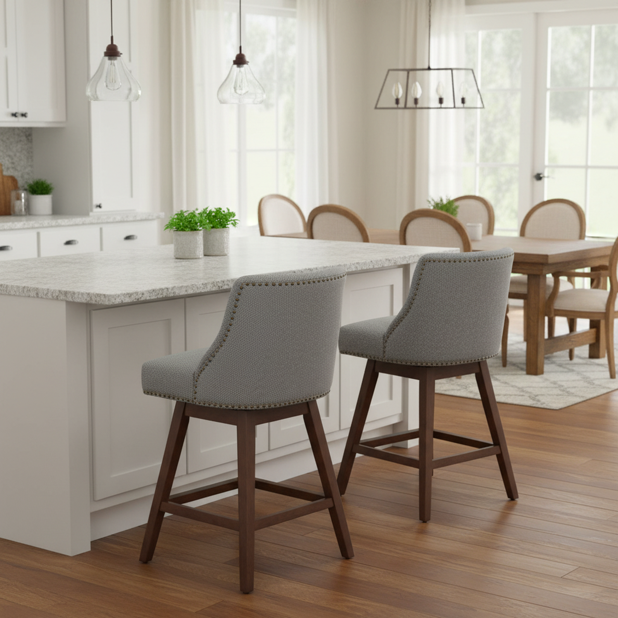 Homy Casa Chablis 26" Swivel Counter Height Upholstered Bar Stools Set of 2