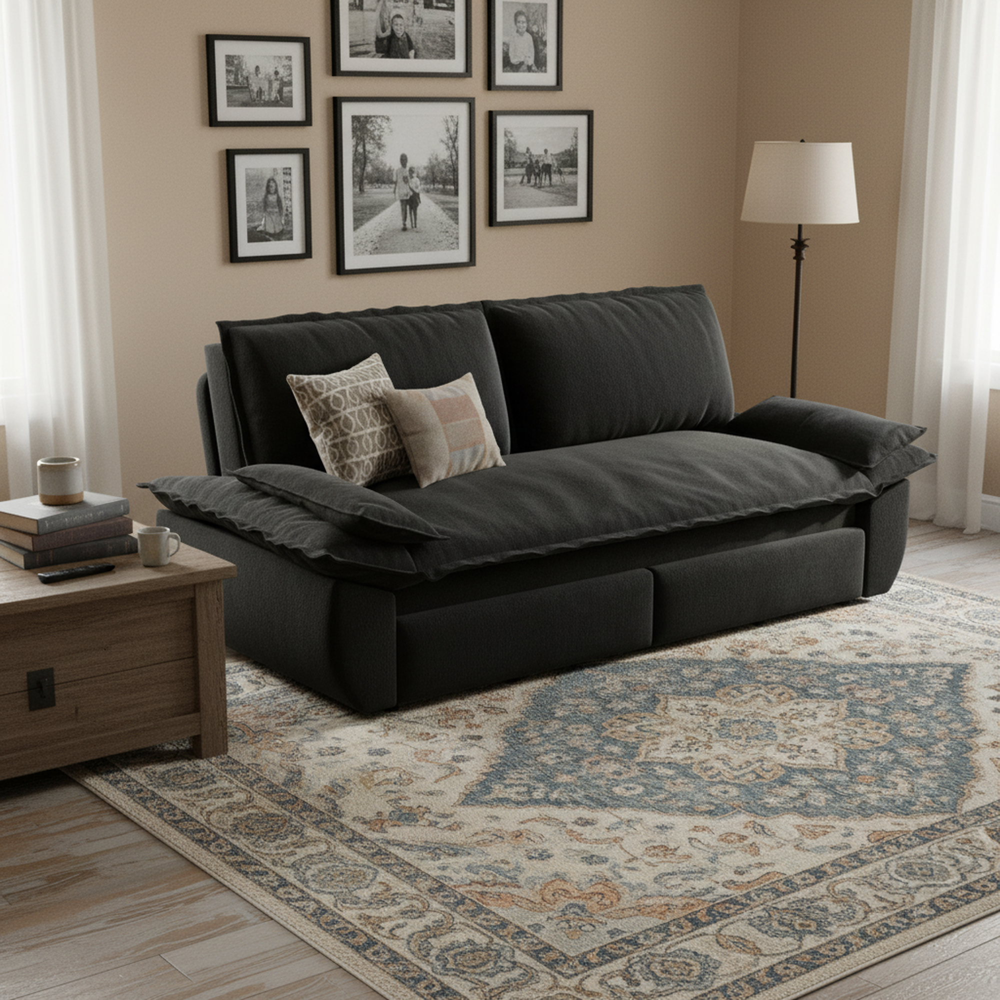 Alameda 73" Modern Velvet Queen Pull-Out Sleeper Sofa Bed with Wide Armrests