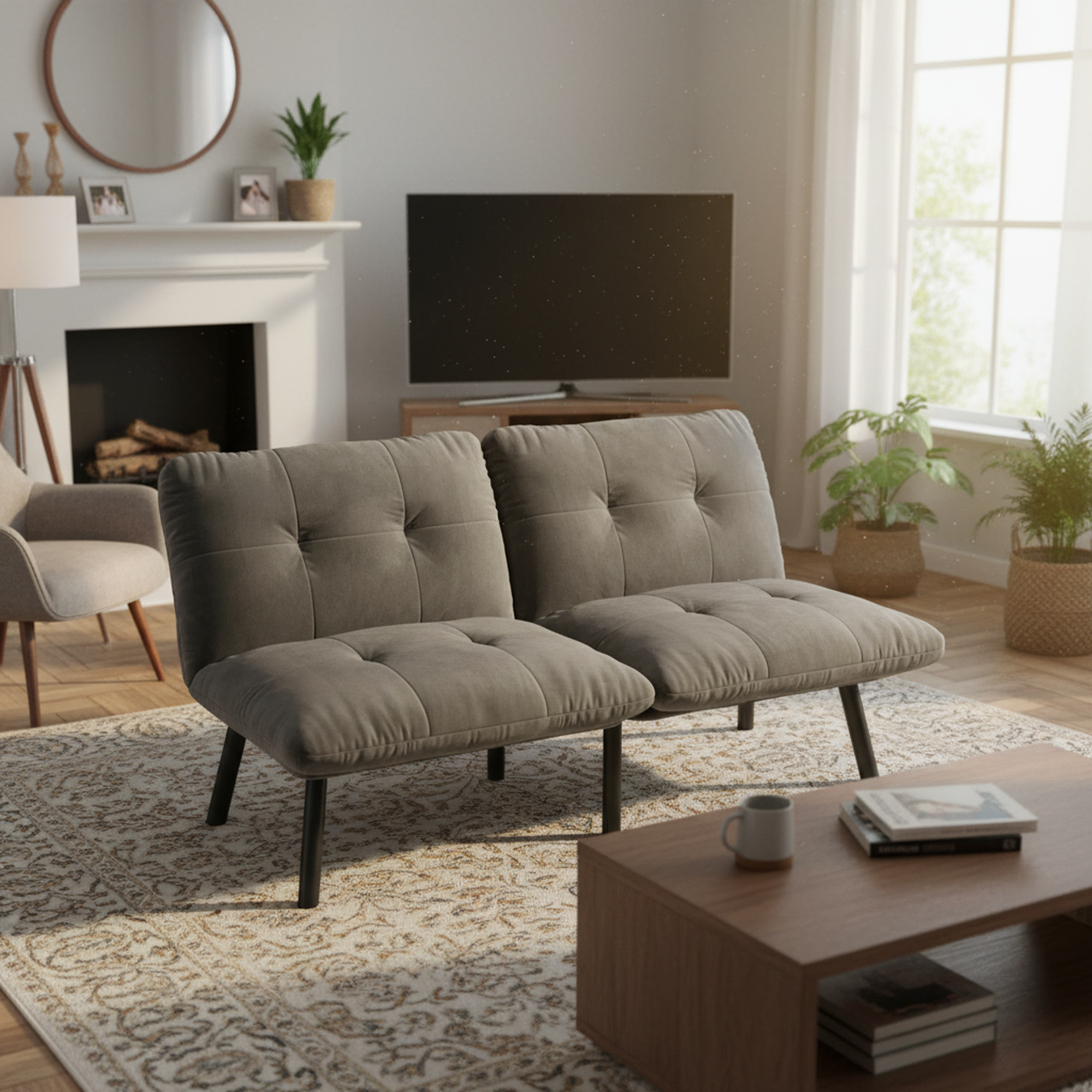 Pueblo 63" Modern Convertible Folding 2-Seater Futon Sofa Bed