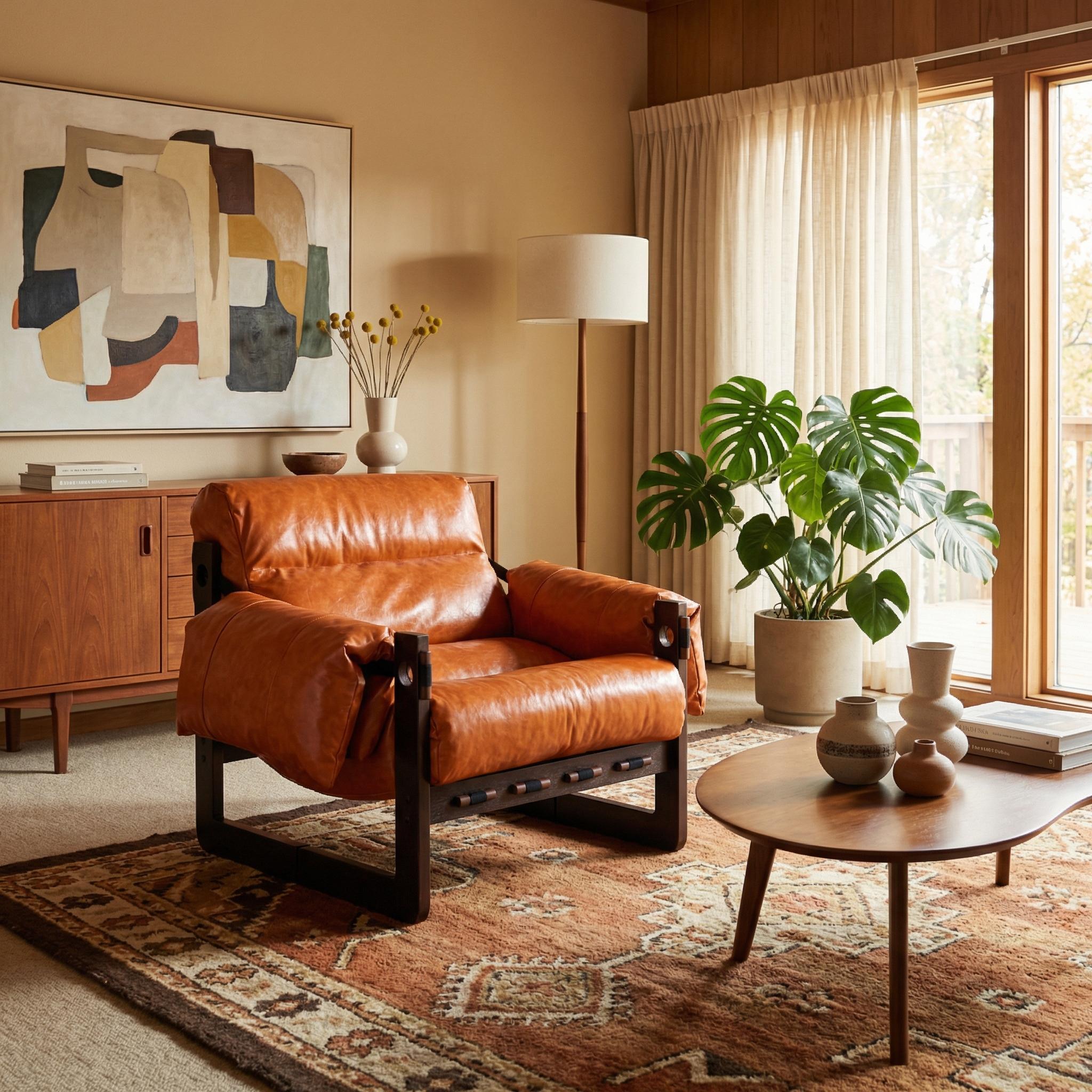 Ravena Modern Vintage Leather Lounge Chair with Removable Armrests