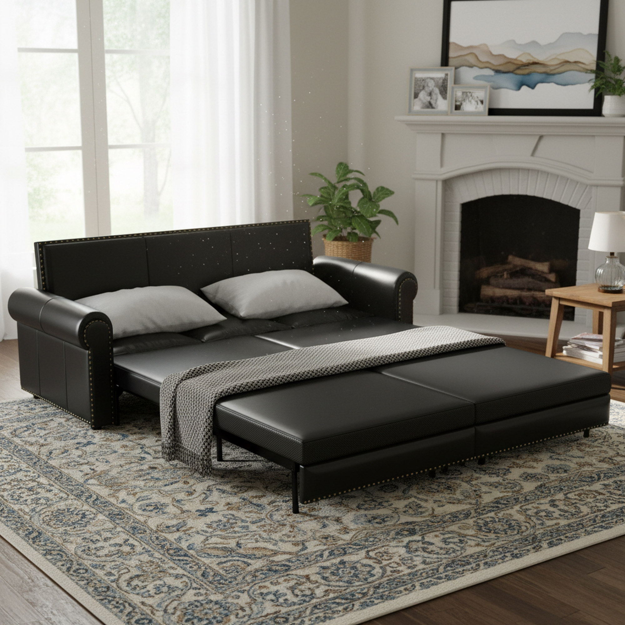 Denton 93.7" Faux Leather Chesterfield King Pull-Out Sleeper Sofa Bed