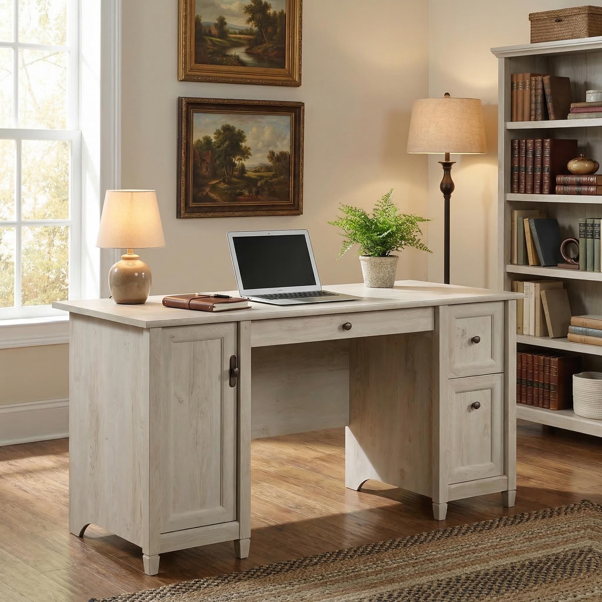 Volen 59" Coastal Executive Desk with Flip-Down Keyboard Tray and Storage Cabinet