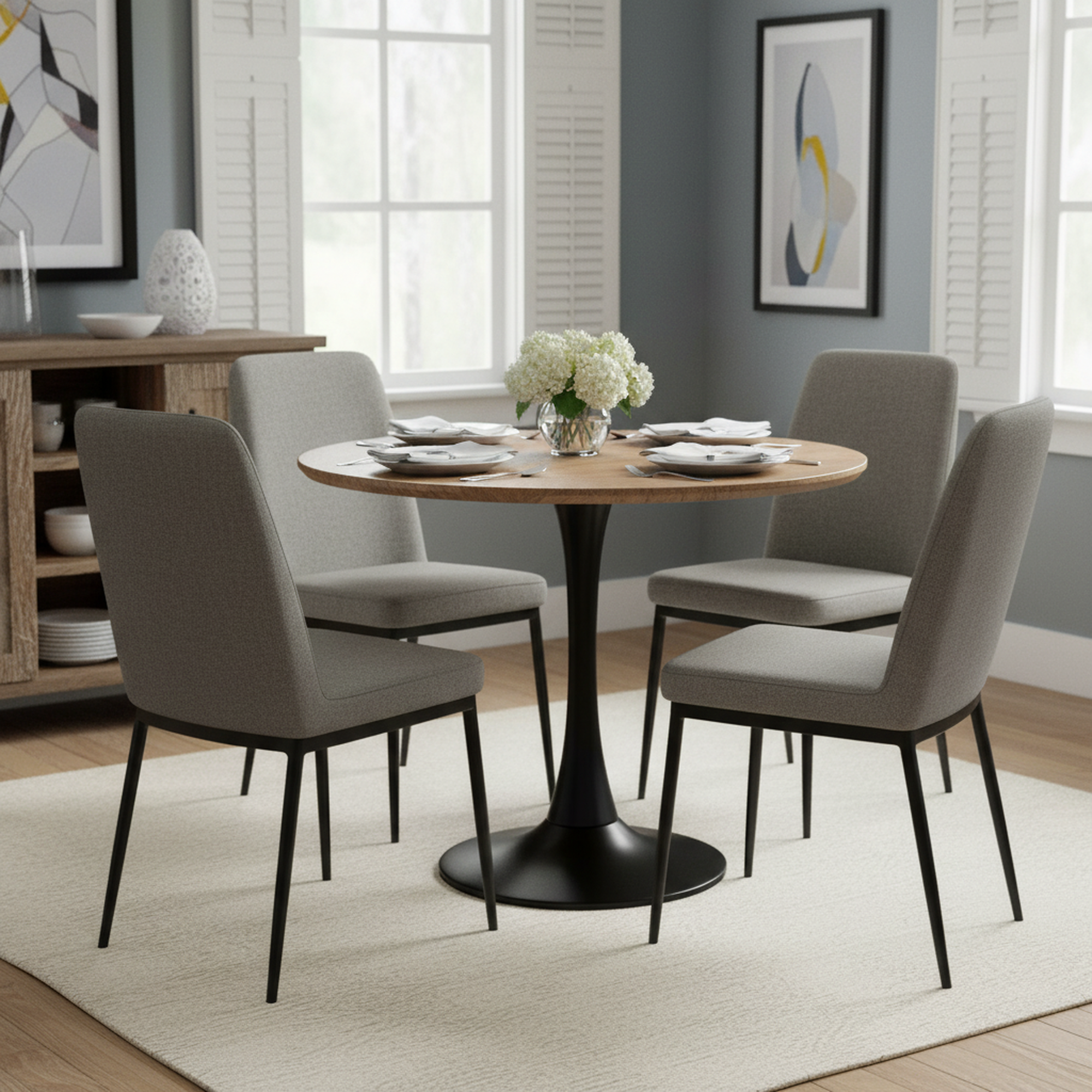 Aral 31.5" Mid-Century Modern Walnut Round Dining Table