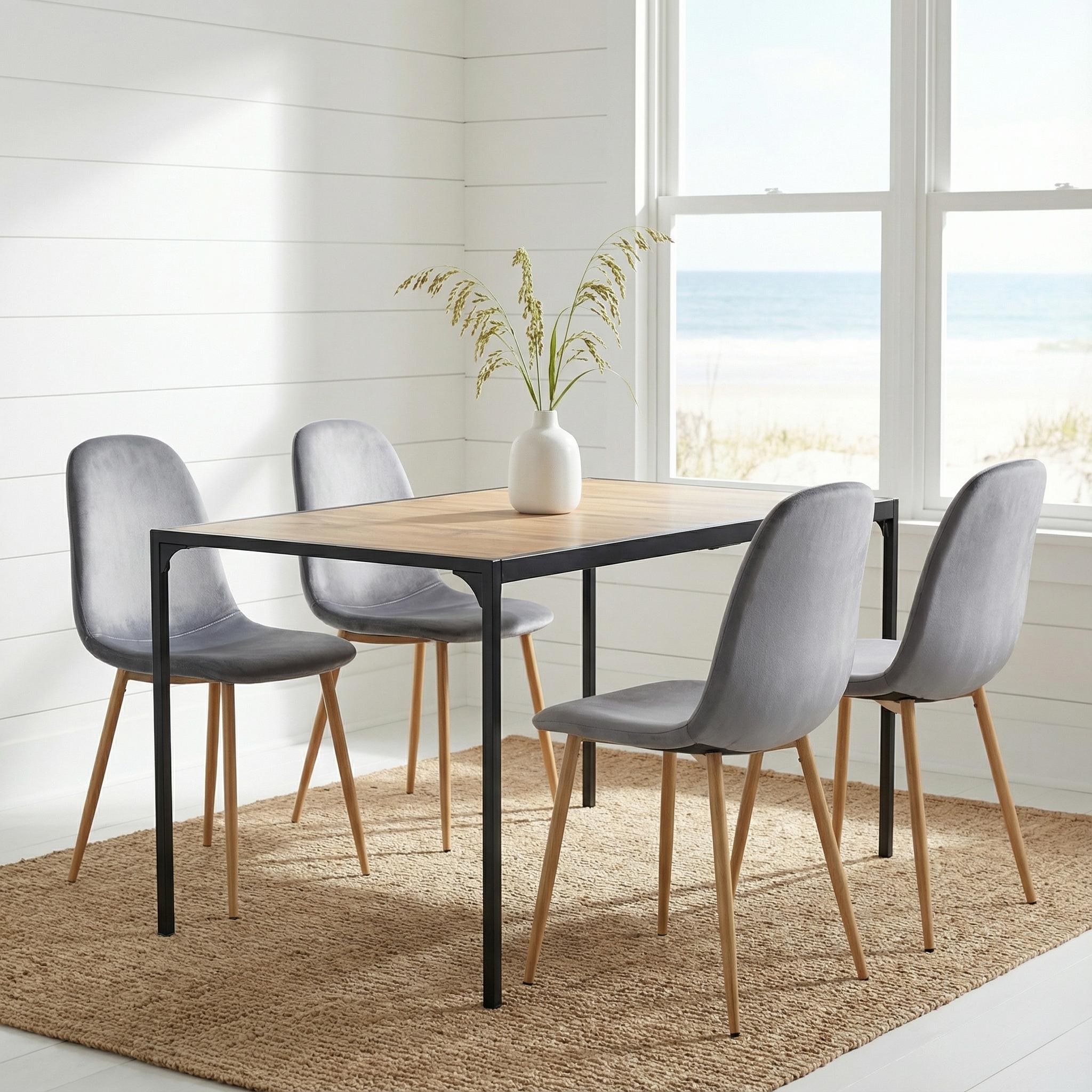 Milliken 5 Piece Oak Dining Table Set with 4 Charlton Chairs, Velvet Gray