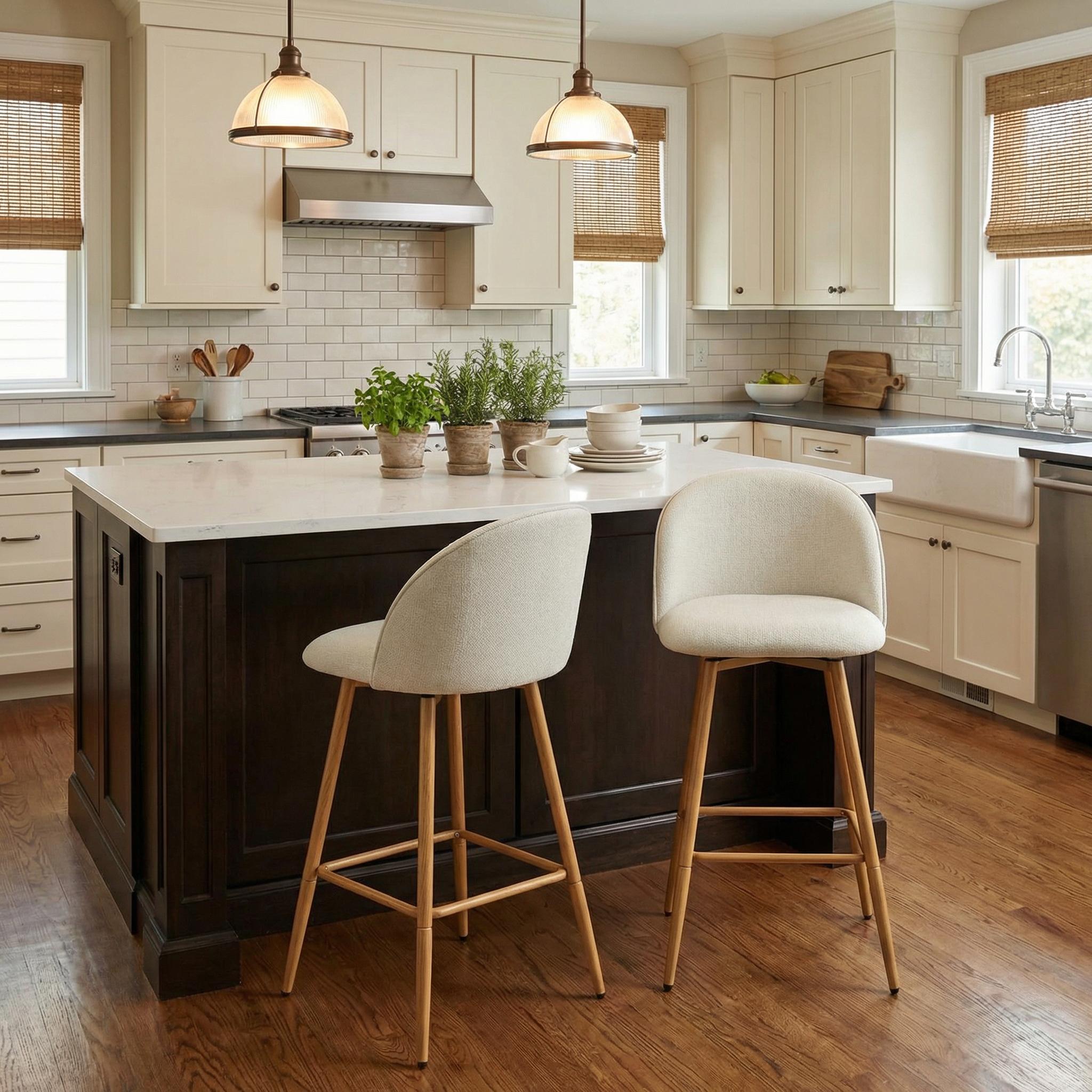 HASEEB 26" Swivel Counter Height Bar Stools Set of 2 with Performance Fabric