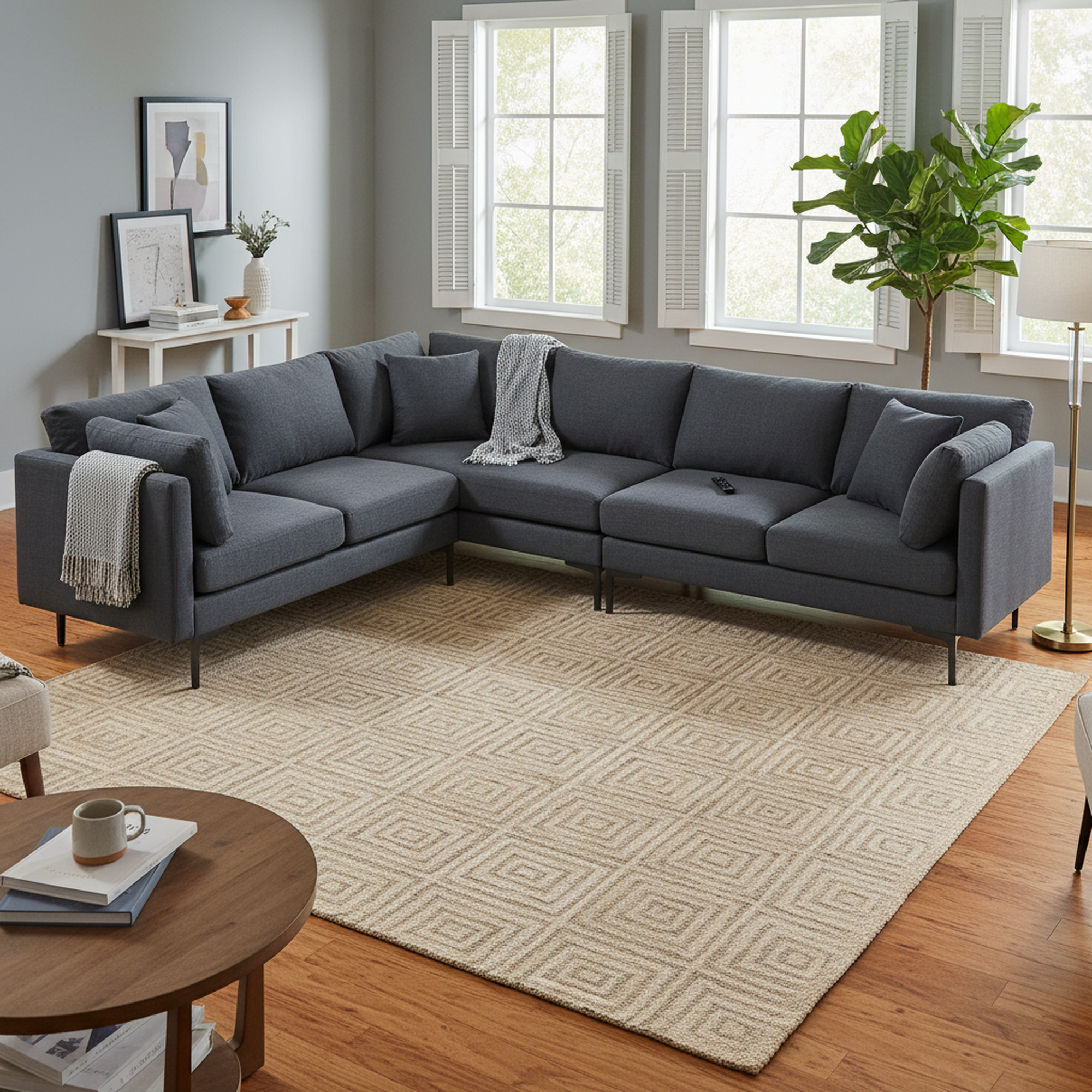 Lyon 106" L-Shaped 6-Seater Linen Sectional Sofa with Pillows