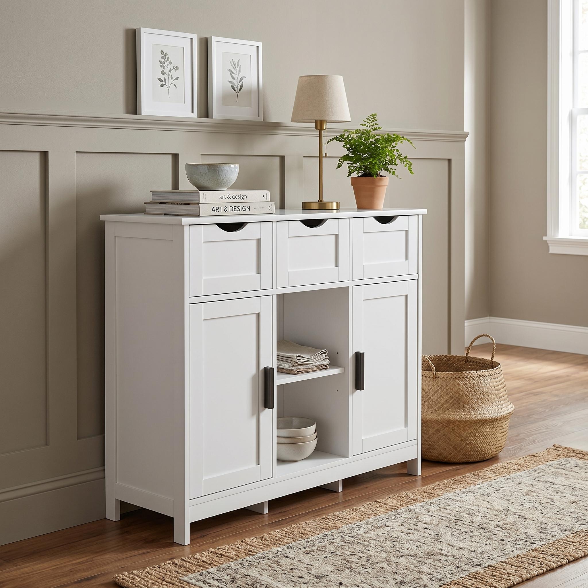 Arden 35" Storage Cabinet with 3 Drawers and Open Display Shelf