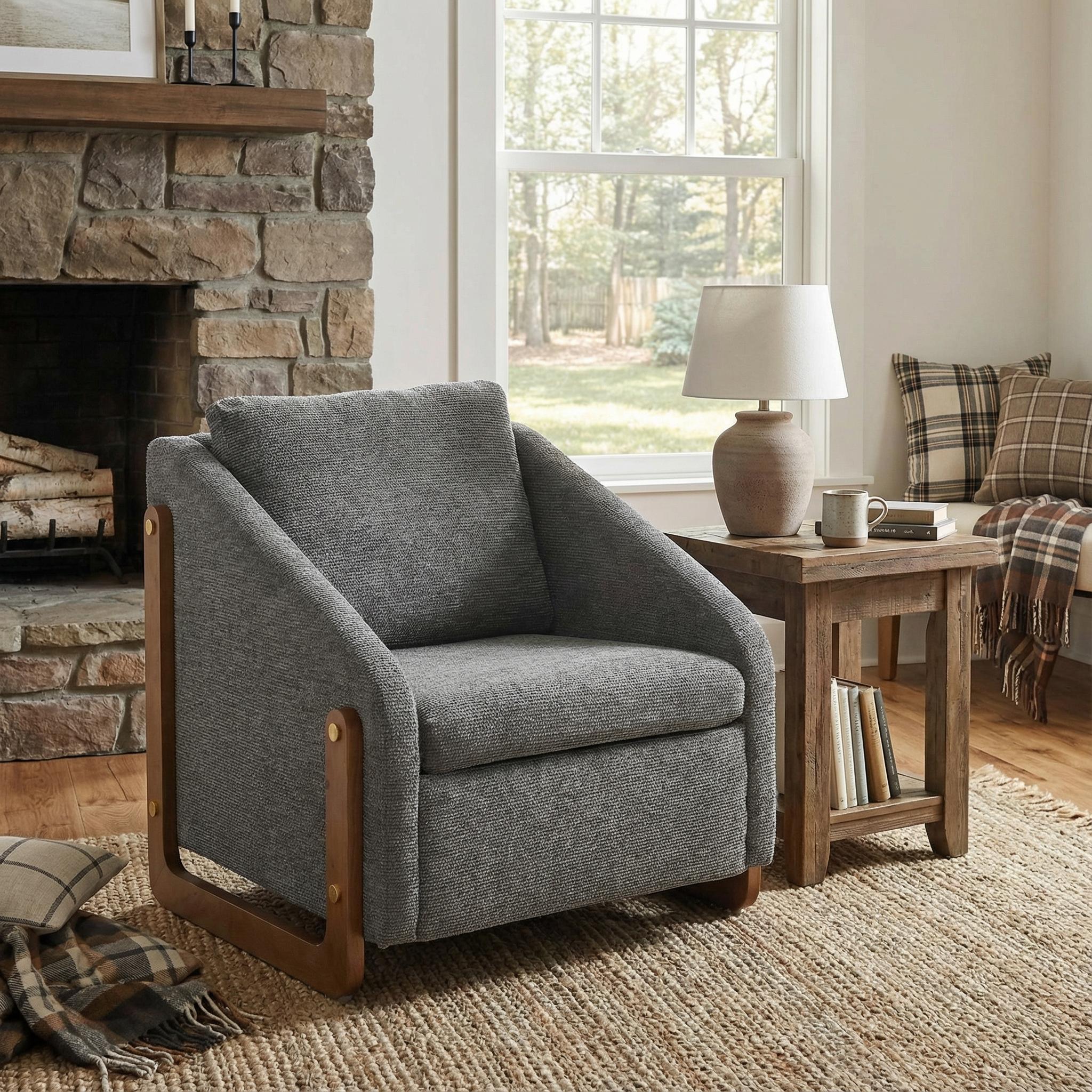 Sedgwick Modern Chenille Upholstered Armchair Wooden Frame