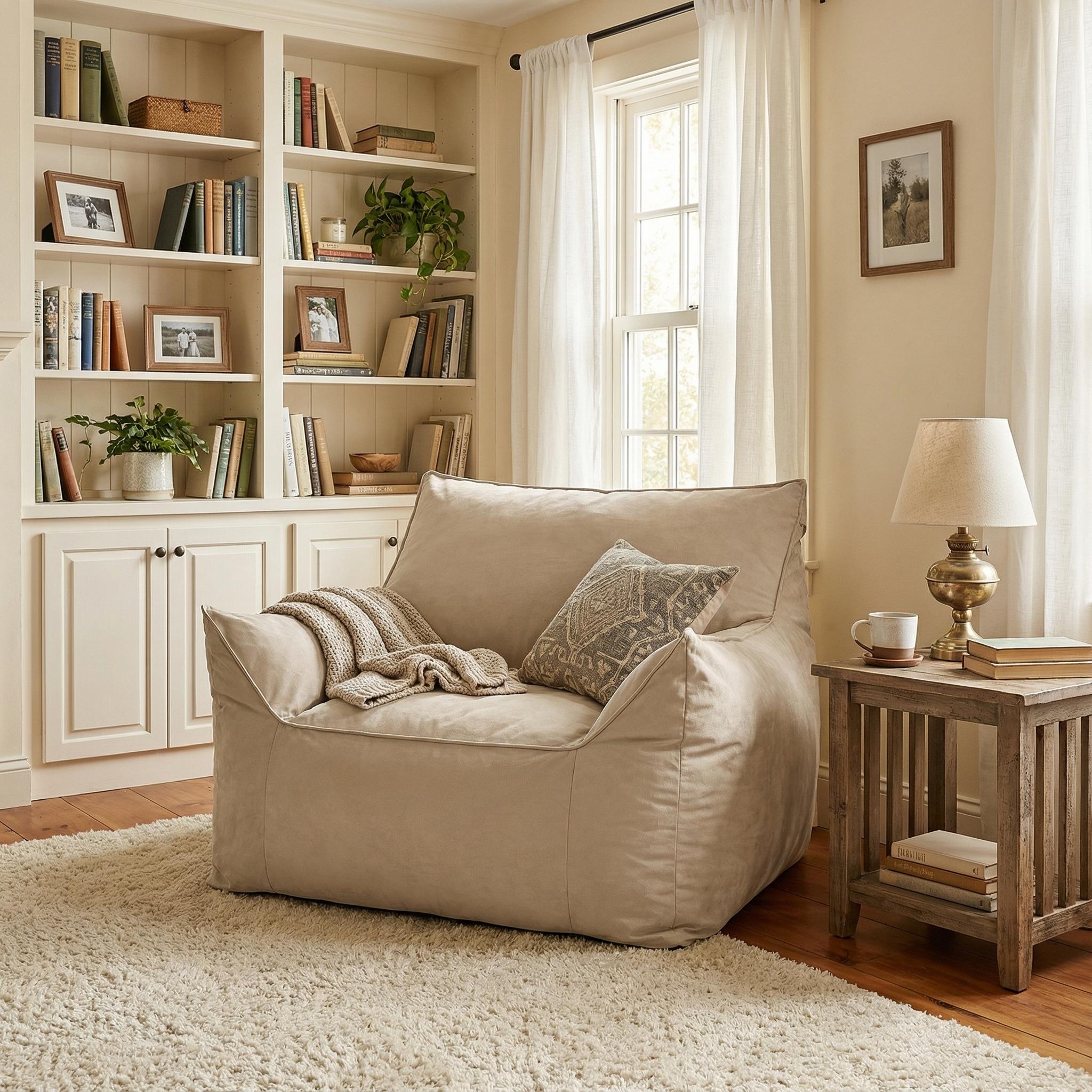 Plano 40" Contemporary Velvet Bean Bag Chair with Armrests